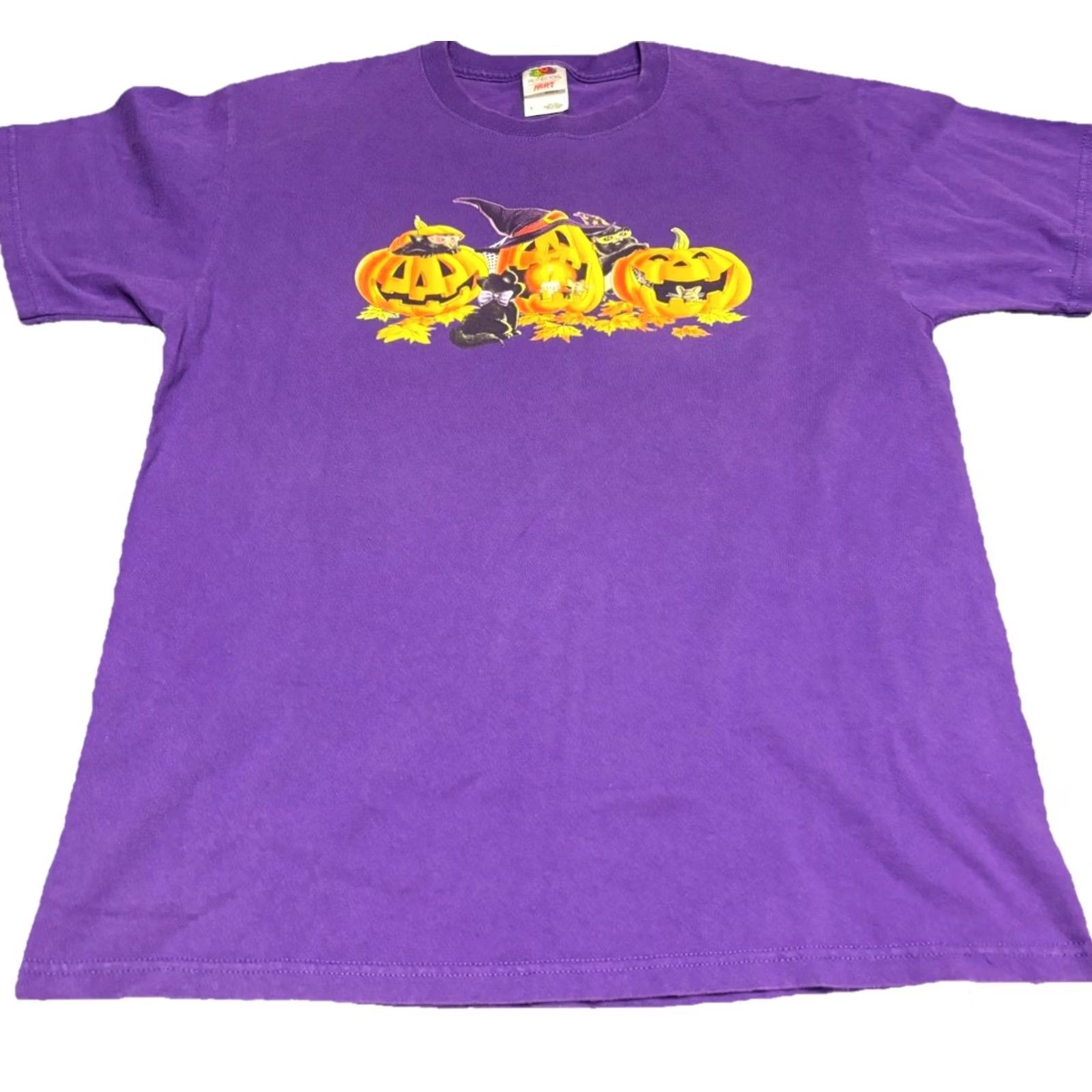 Fruit Of The Loom Vintage Fruit of the Loom Shirt Large Purple Cat Pumpkin Graphic Halloween Crew Neck Men Short Sleeve T-Shirt P3 Size US L / EU 52-54 / 3 - 2 Thumbnail