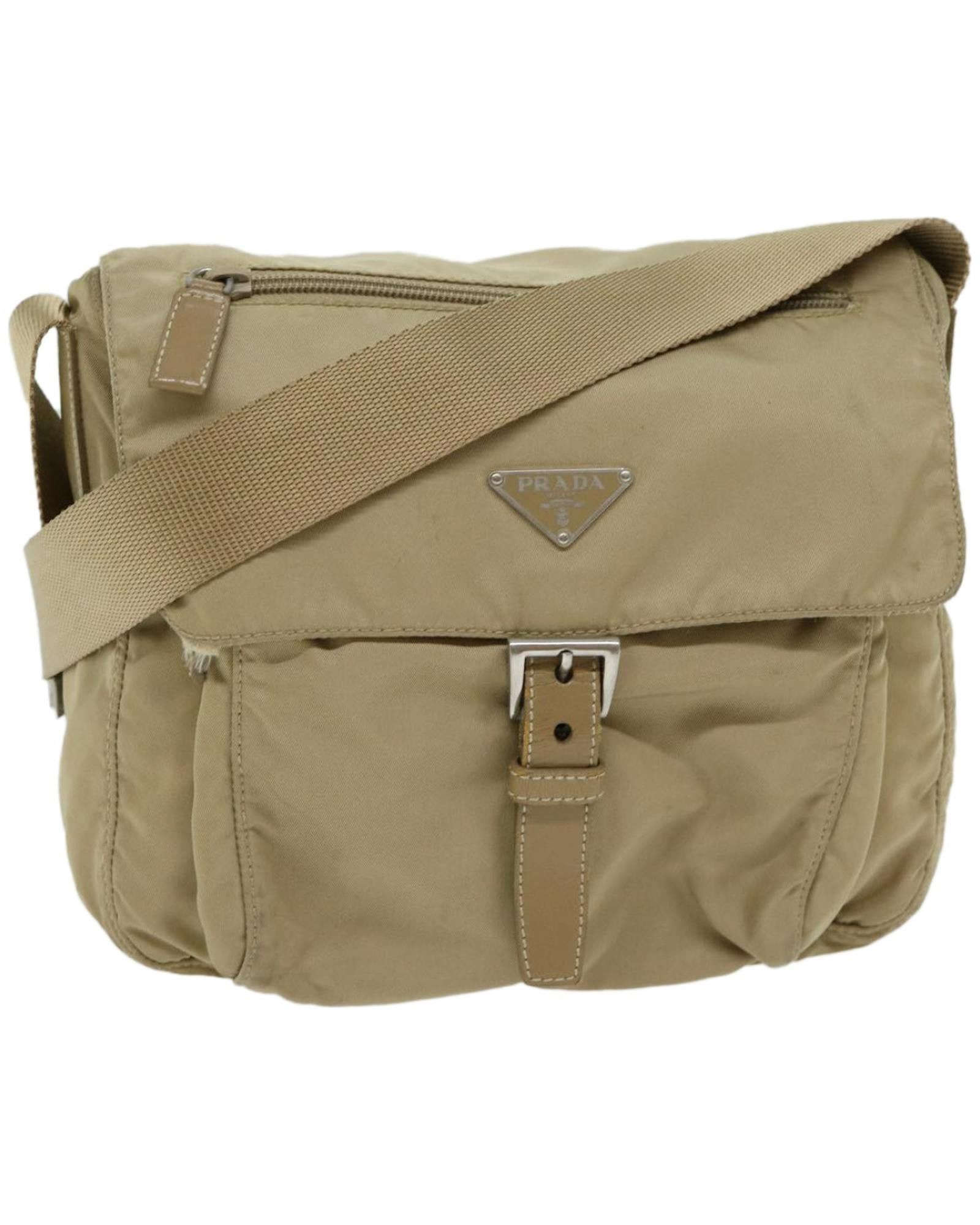 image of Prada Elegant Beige Synthetic Shoulder Bag With Practical Design, Women's