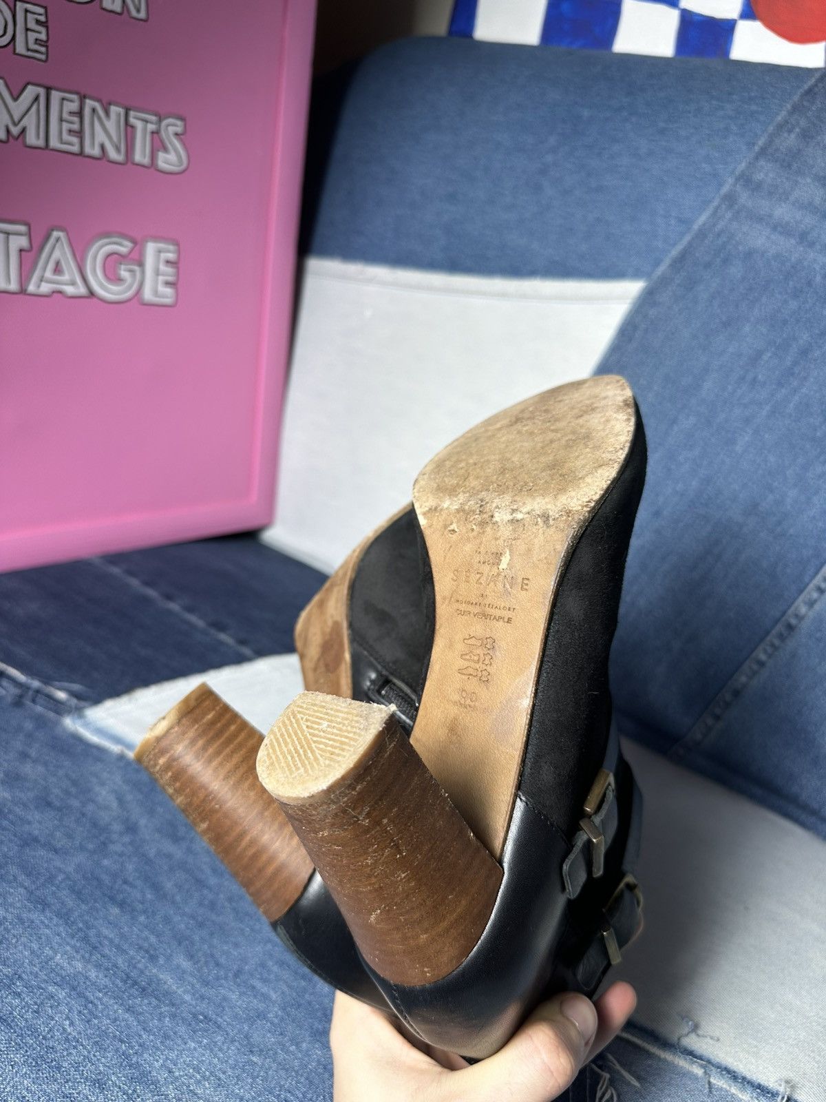 Sezane Sezane Ankle Boots Suede Leather Block Heels Buckle Strap Size US 9 / IT 39 - 24 Thumbnail