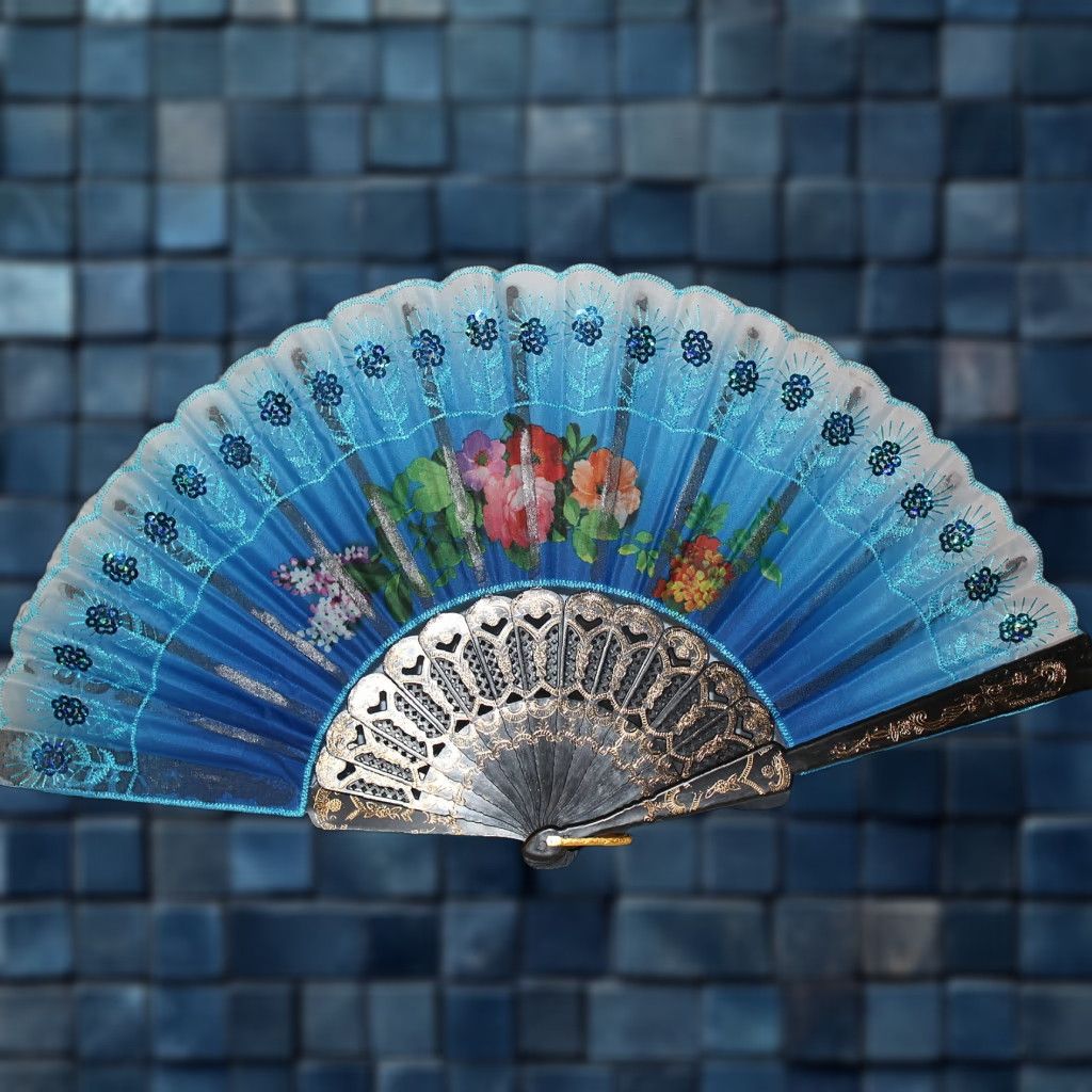 Vintage VINTAGE Hand Fan Small Flower Sequin 16 Inches Women Spring Event Accessory Size ONE SIZE - 1 Thumbnail