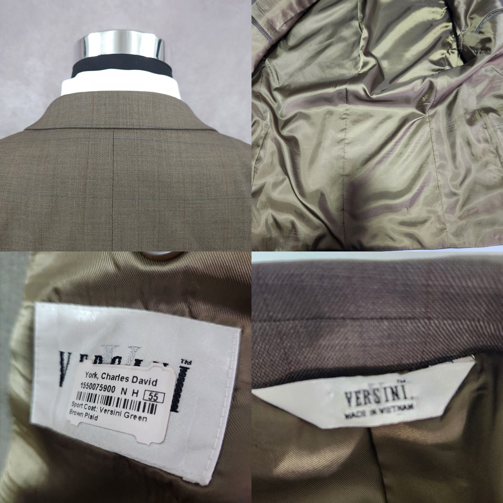 Vintage Versini Blazer Mens 42 Green Windowpane Plaid Sport Coat Jacket Size 42R - 8 Thumbnail