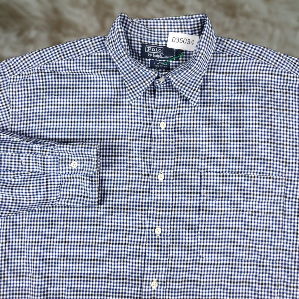 Ralph Lauren Ralph Lauren Dress Shirt Mens 16.5 Blue Check Button-Down Long Sleeve Regular Fit Non-Iron Casual Business Shirt (Blue) Mens Size 42R - 1 Thumbnail