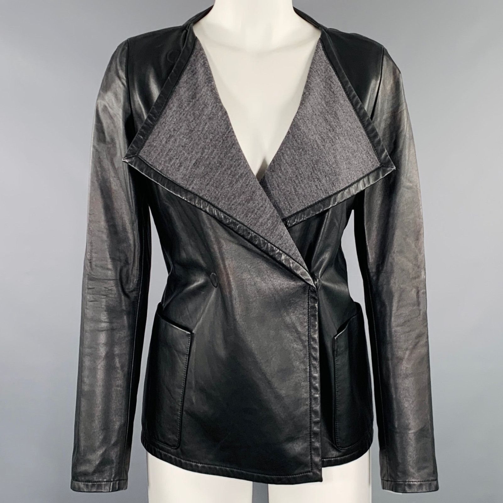 Akris AKRIS Size 4 Black Wool Lambskin Leather Snaps Jacket Size S / US 4 / IT 40 - 1 Thumbnail