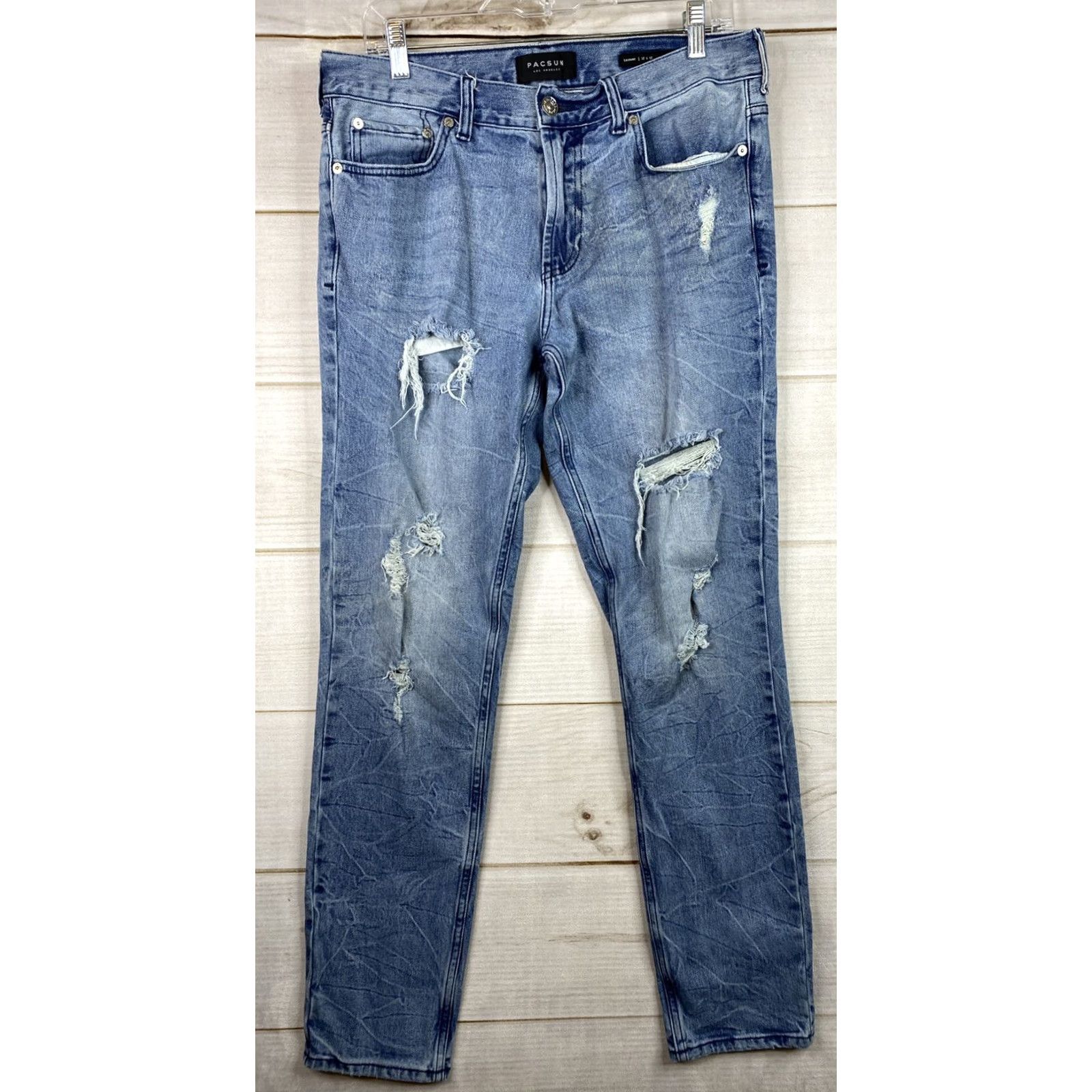Pacsun Pacsun Jeans Mens 32x32 Medium Wash Comfort Stretch Denim Distressed Ripped Jeans Size US 32 / EU 48 - 2 Thumbnail