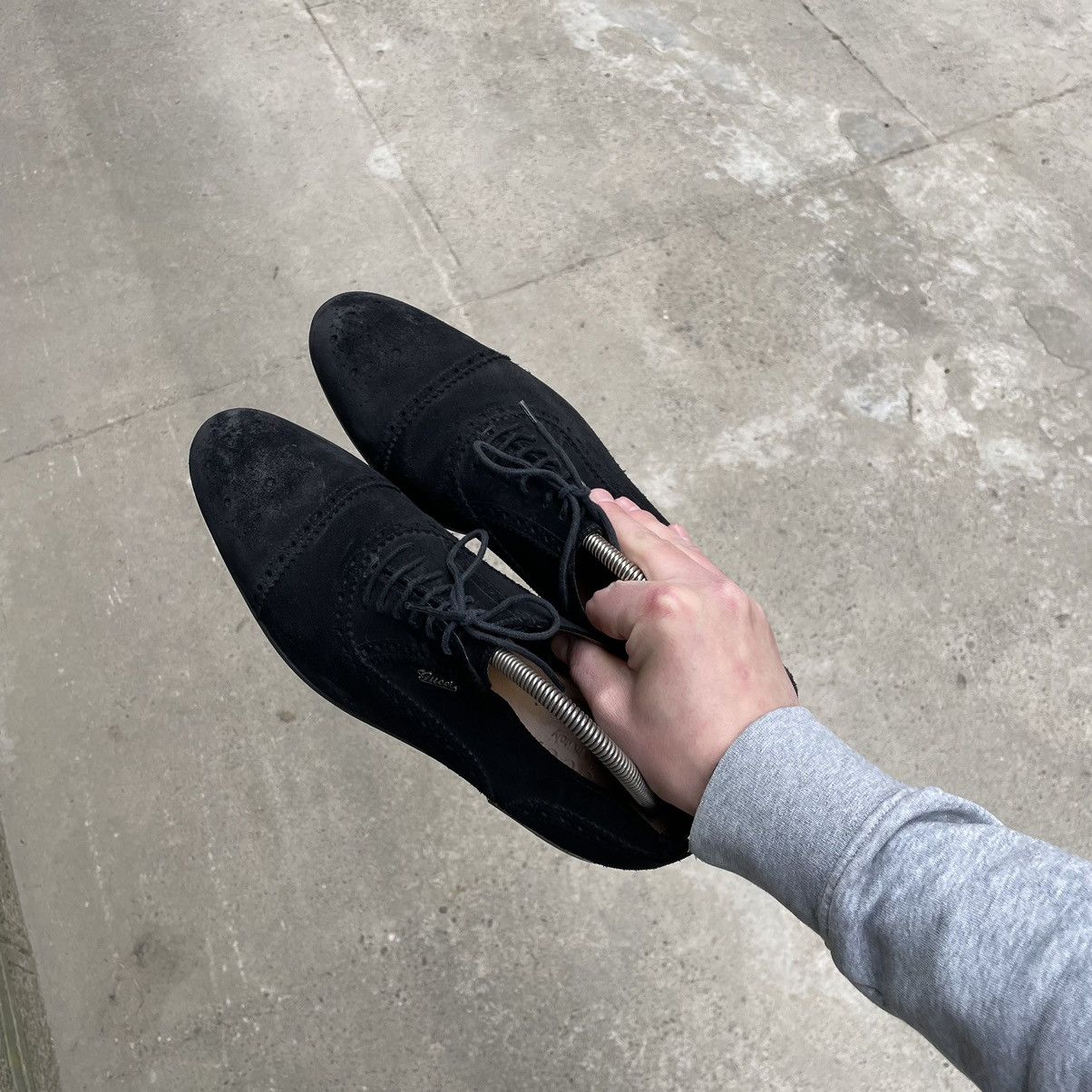Gucci GUCCI Oxford Brogues Metal Logo Black Suede Size US 9 / EU 42 - 11 Thumbnail