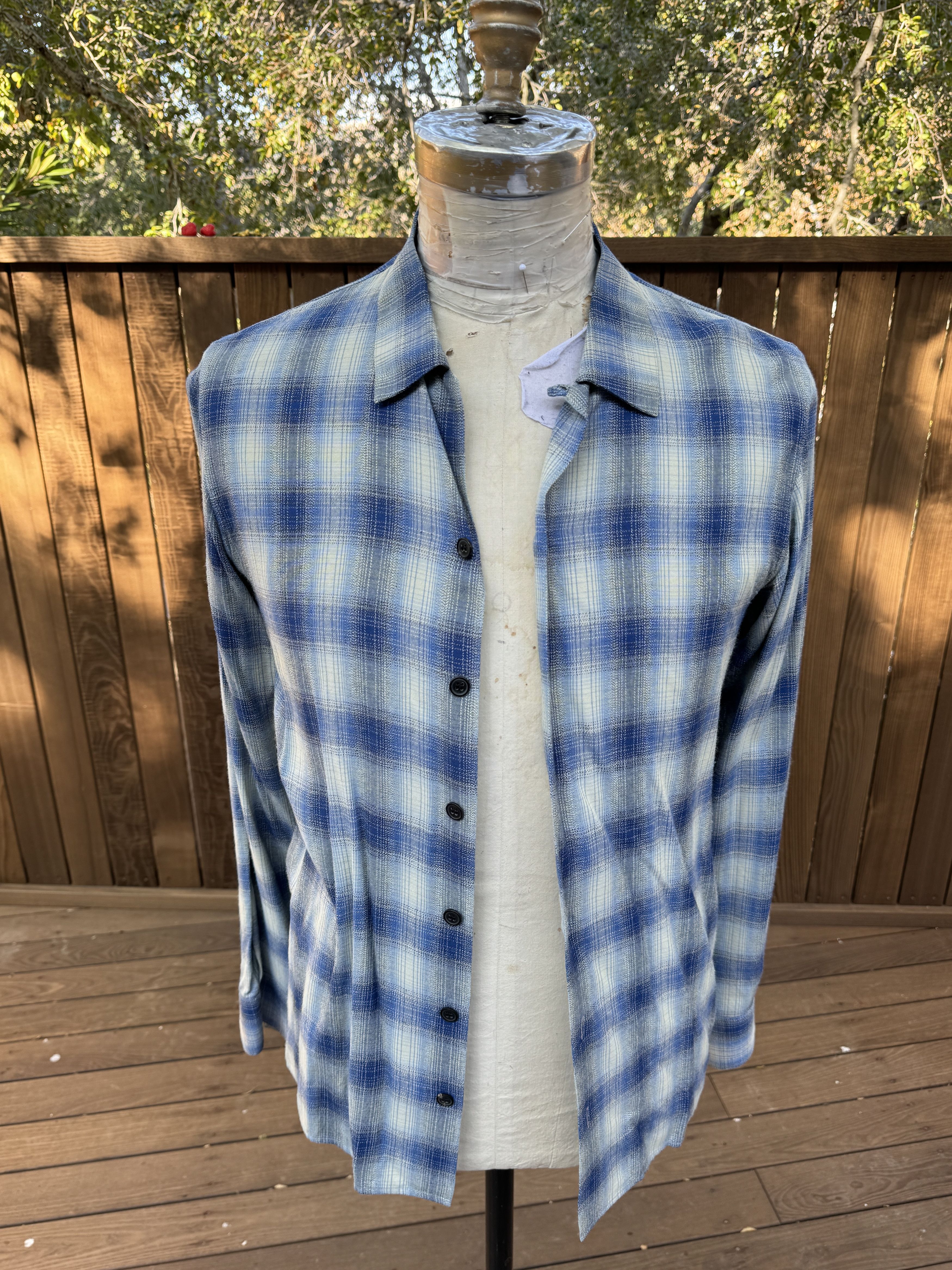 image of Saint Laurent Paris Saint Laurent Long Sleeve Blue Flannel Style Button Down, Men's (Size Small)