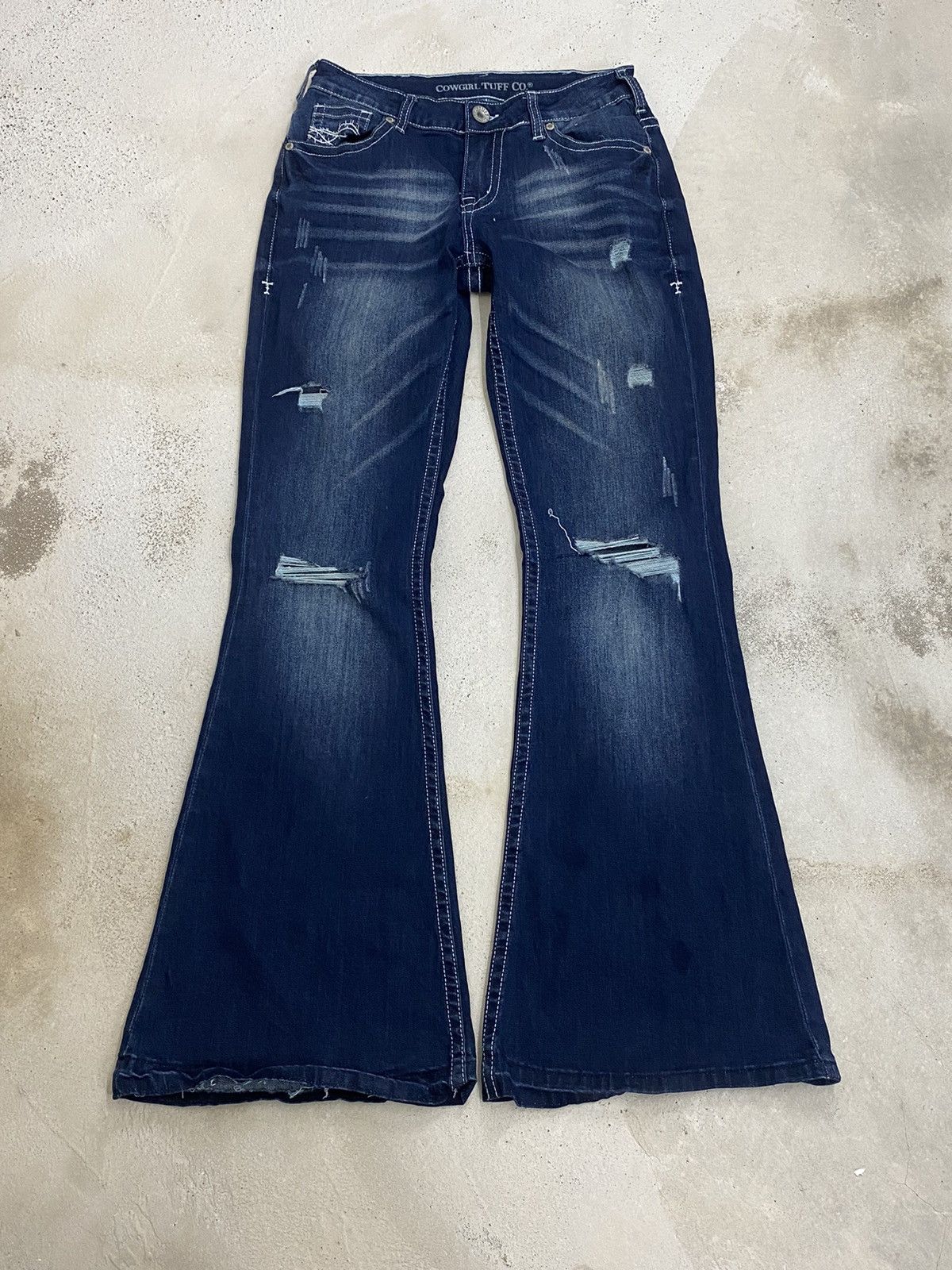 Japanese Brand × Le Grande Bleu (L.G.B.) × Tornado Mart Flare Cowgirl Tuff Jean Blue Washed Whisker Distressed Size US 26 / EU 42 - 1 Thumbnail