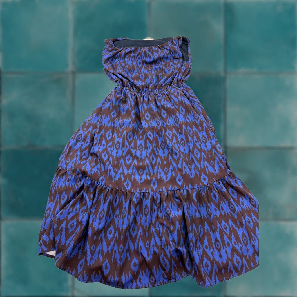Vintage Wayward Fancies Dress Womens Medium Blue Geometric Strapless Hi-Low Pockets Size M / US 6-8 / IT 42-44 - 1 Thumbnail