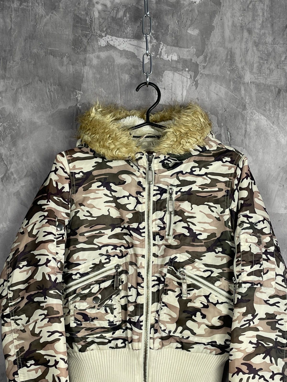 Vintage Vintage Camo Military Faux Fur Glamour Bomber Jacket Size M / US 6-8 / IT 42-44 - 2 Thumbnail