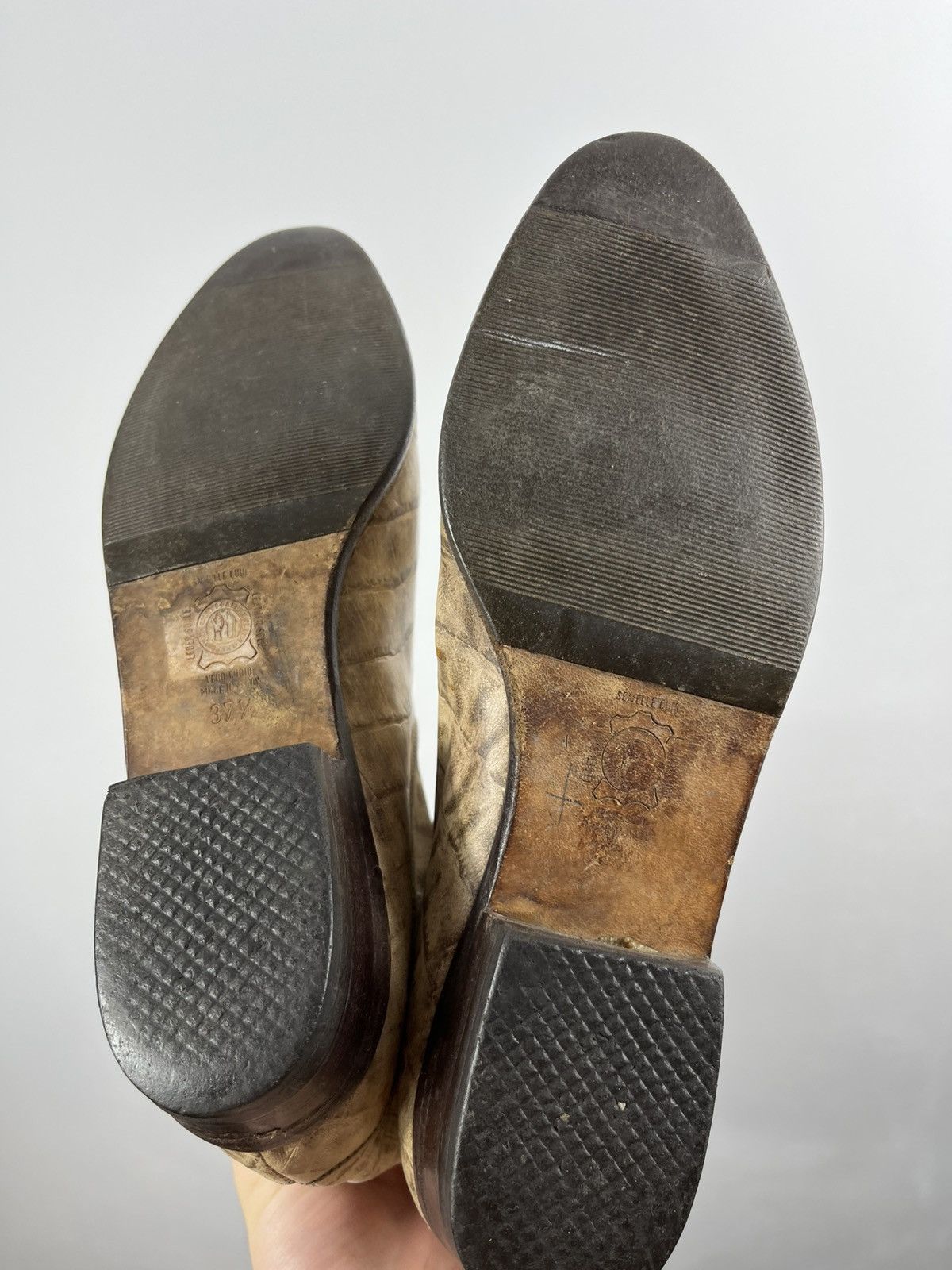 Other Vintage Croc-Embossed Leather Tall Boots Beige Size 37.5 Size US 7 / IT 37 - 12 Thumbnail