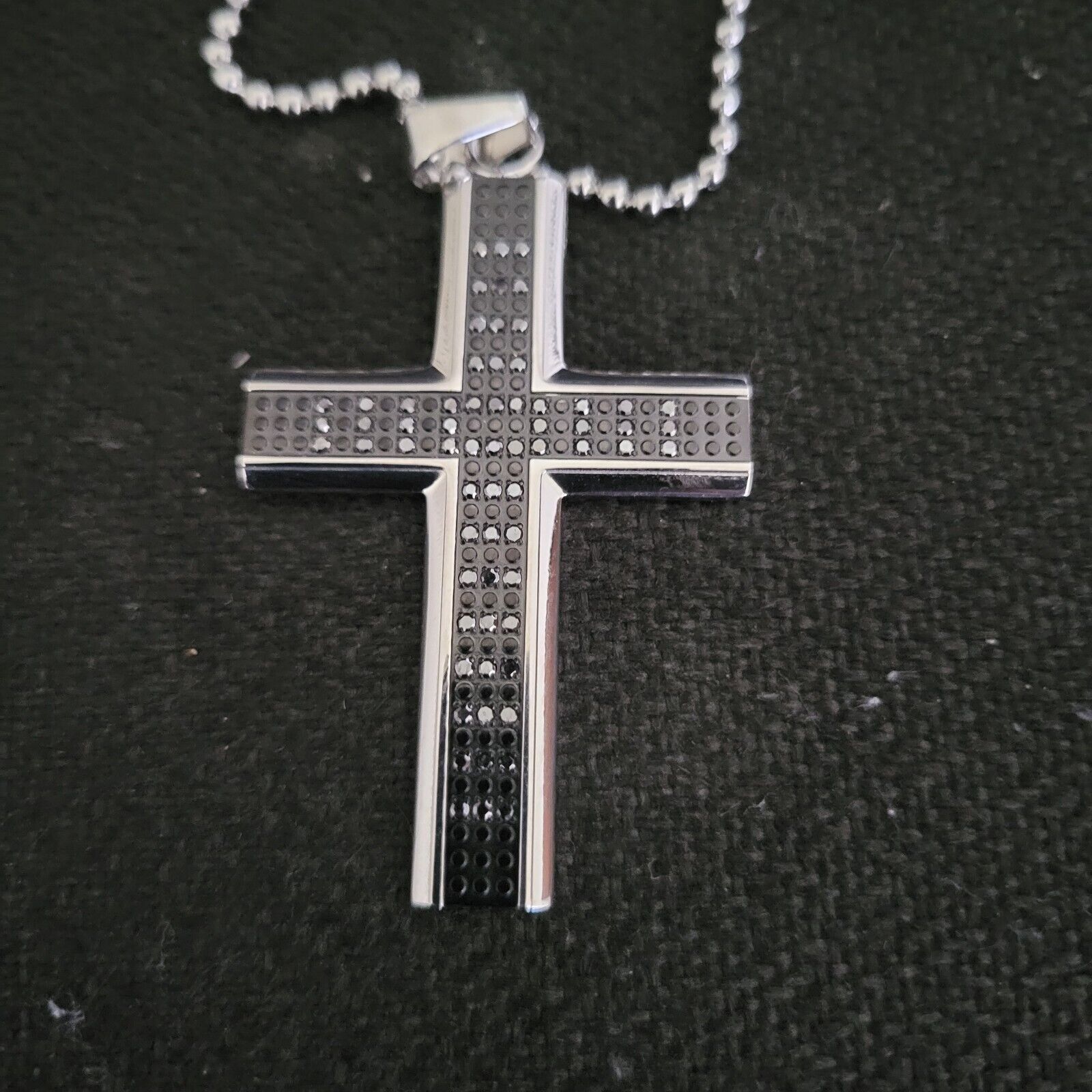Macys Mens Diamond Cross Pendant Necklace. Black 24 inch Size ONE SIZE - 5 Thumbnail