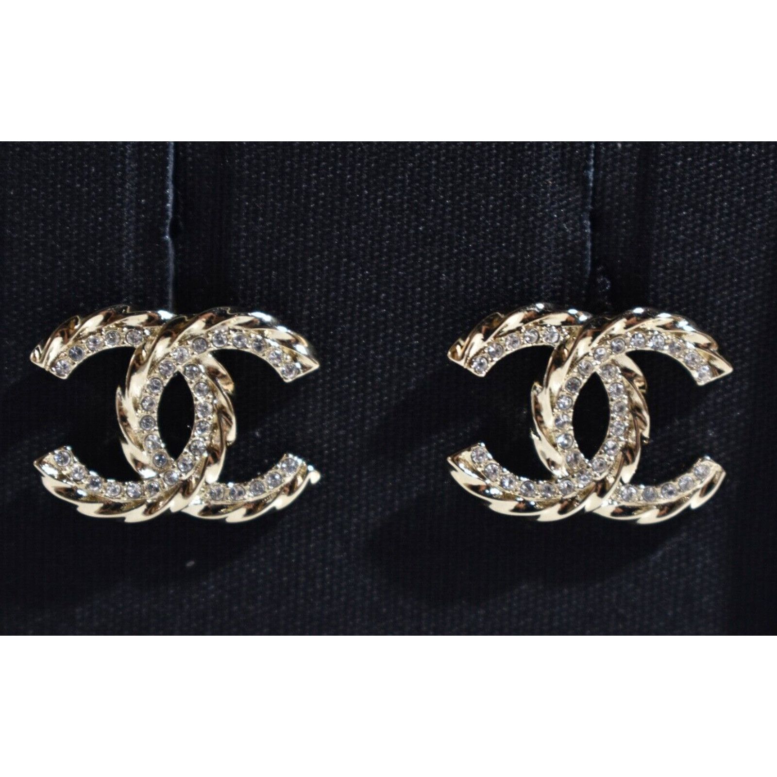 Chanel Chanel 23B Gold Crystal Interlocking Statement Stud Earrings Size ONE SIZE - 5 Thumbnail