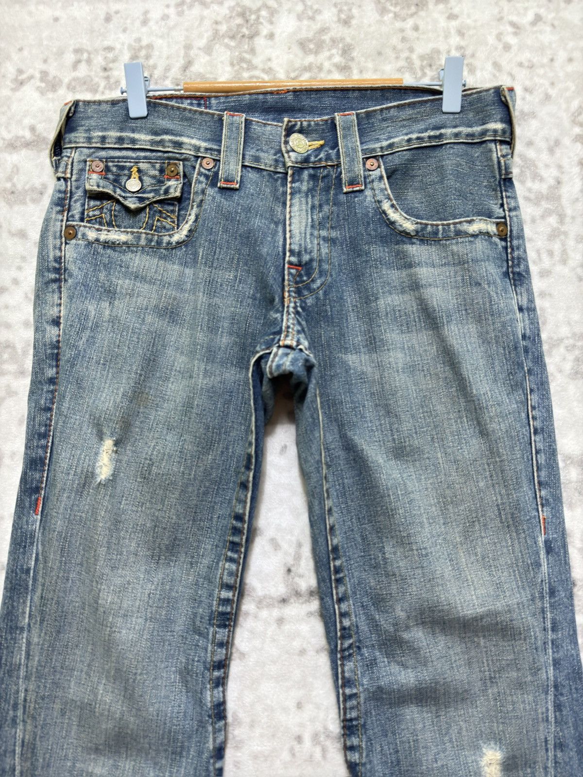 True Religion True Religion Joey Flare Denim Jeans Light Blue Distressed Size US 32 / EU 48 - 3 Thumbnail