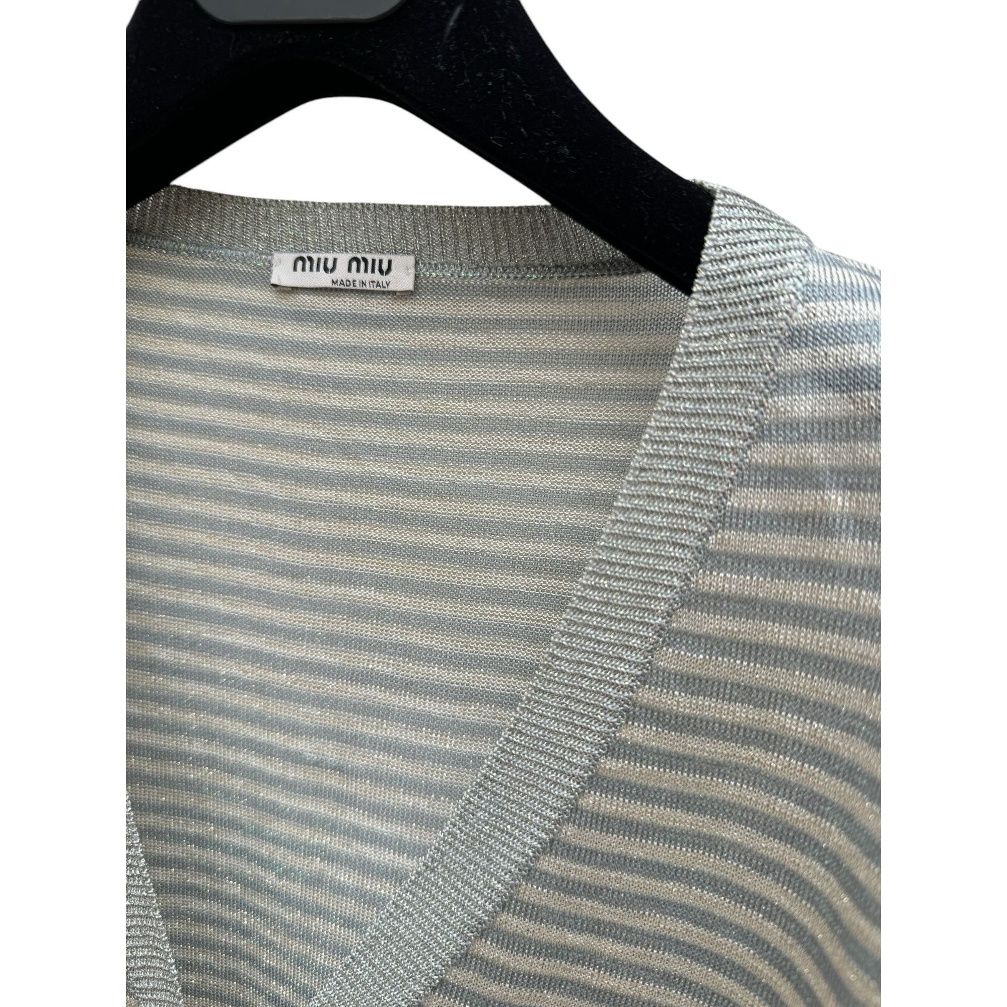Miu Miu Grey Striped Shiny Cardigan Size M / US 6-8 / IT 42-44 - 3 Thumbnail