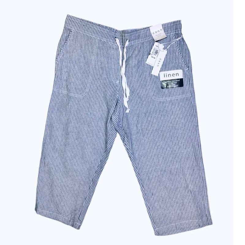 Other Dash Washable Linen Blend Stripe Wide Leg Crop Pants Large Size 34" / US 12 / IT 48 - 1 Thumbnail