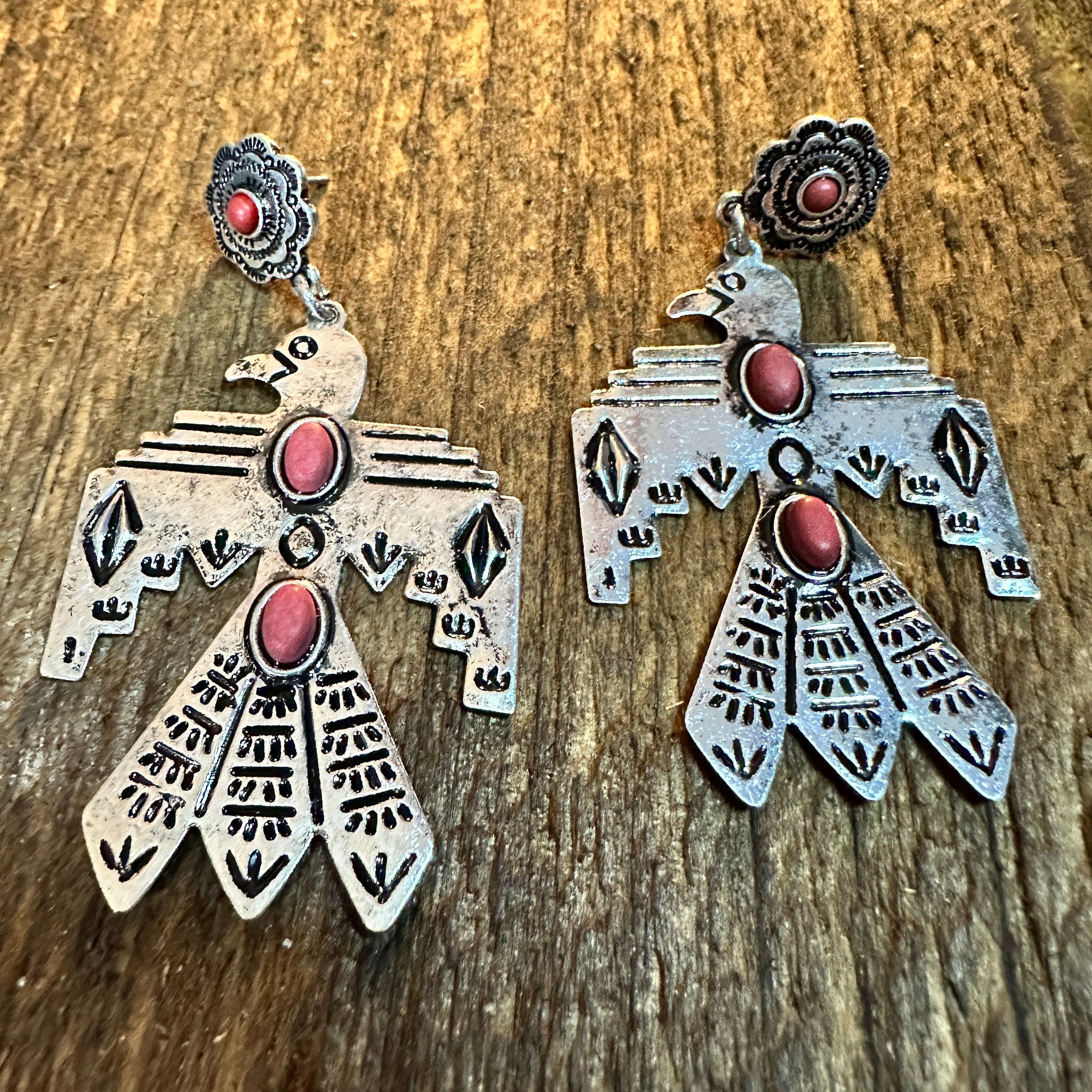 Other Metal Native Thunderbird Post Dangle Earrings in Red Size ONE SIZE - 1 Thumbnail