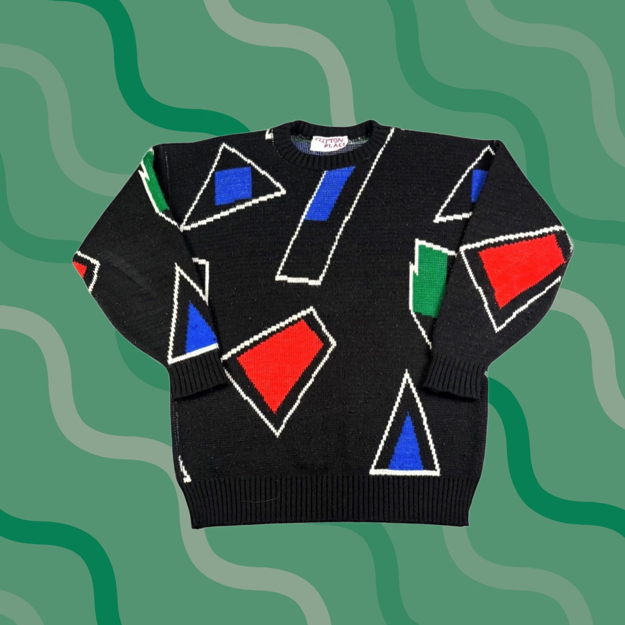 Etro VINTAGE Clifton Place Knits Geometric Sweater Mens XL Black 80s Retro USA Size US XL / EU 56 / 4 - 1 Thumbnail