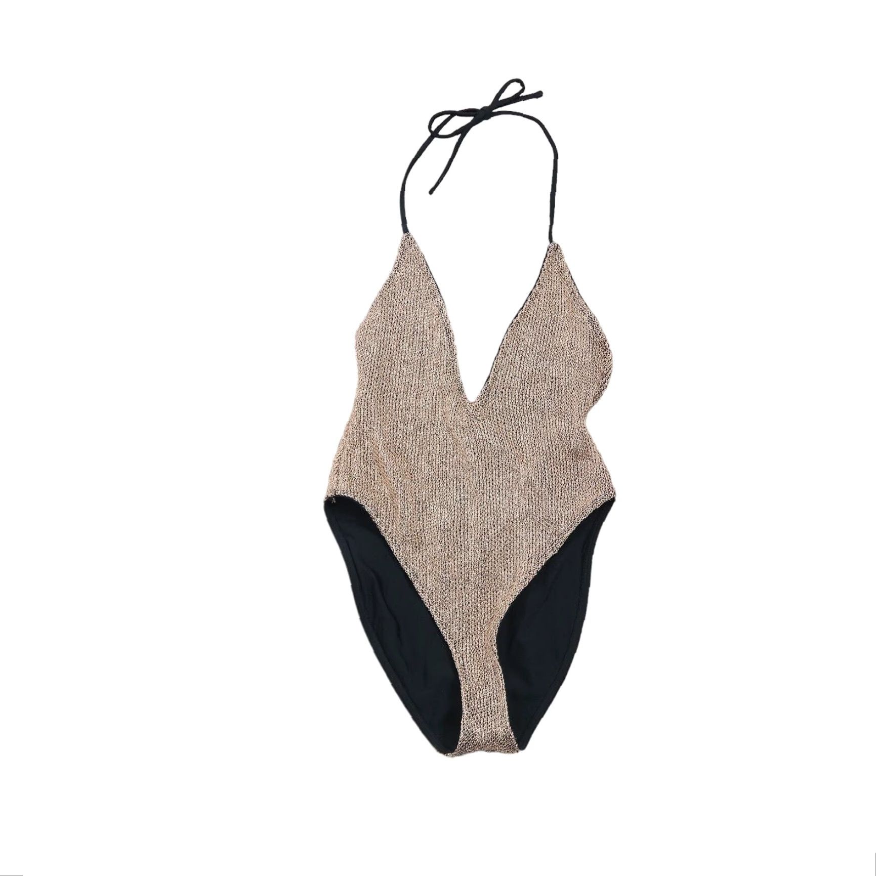 Asos VINTAGE ASOS Design Rose Gold Chain Mail Effect Plunge and High Leg One Piece Swimsuit 2 Women Gold One Piece Plunge High Leg Bathing Suit 90s Womens Size ONE SIZE - 3 Thumbnail