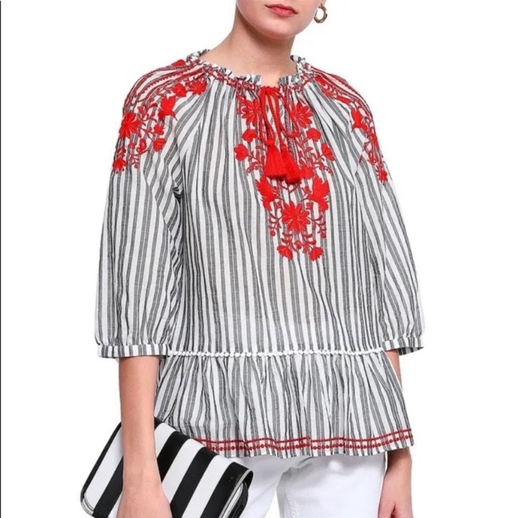 Kate Spade Kate Spade Broome Street Embroidered and Striped Peasant Top Size XS / US 0-2 / IT 36-38 - 1 Thumbnail