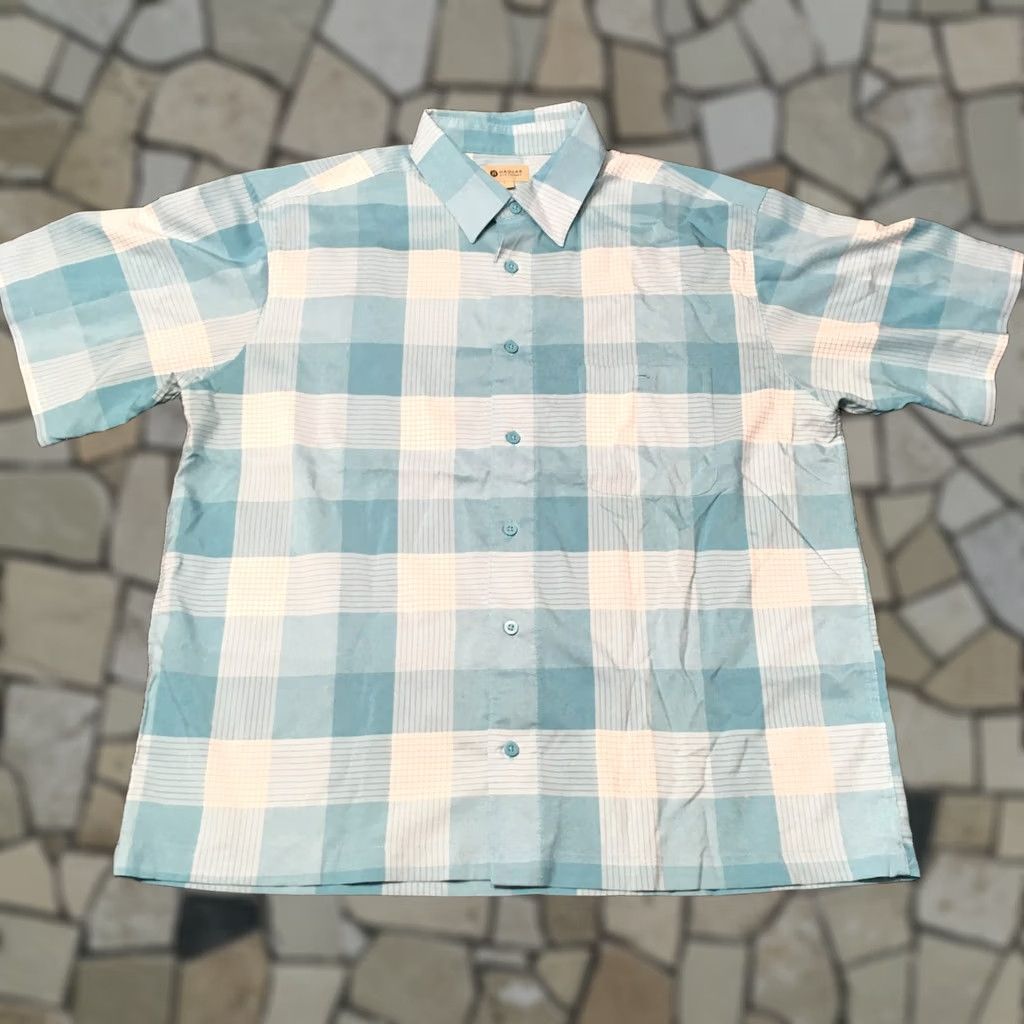 Haggar Haggar Shirt Short Sleeve Button-Down Pocket LIGHT Blue Plaid Large Men's Button-Up Casual Everyday Comfort Regular Fit Size US L / EU 52-54 / 3 - 1 Thumbnail
