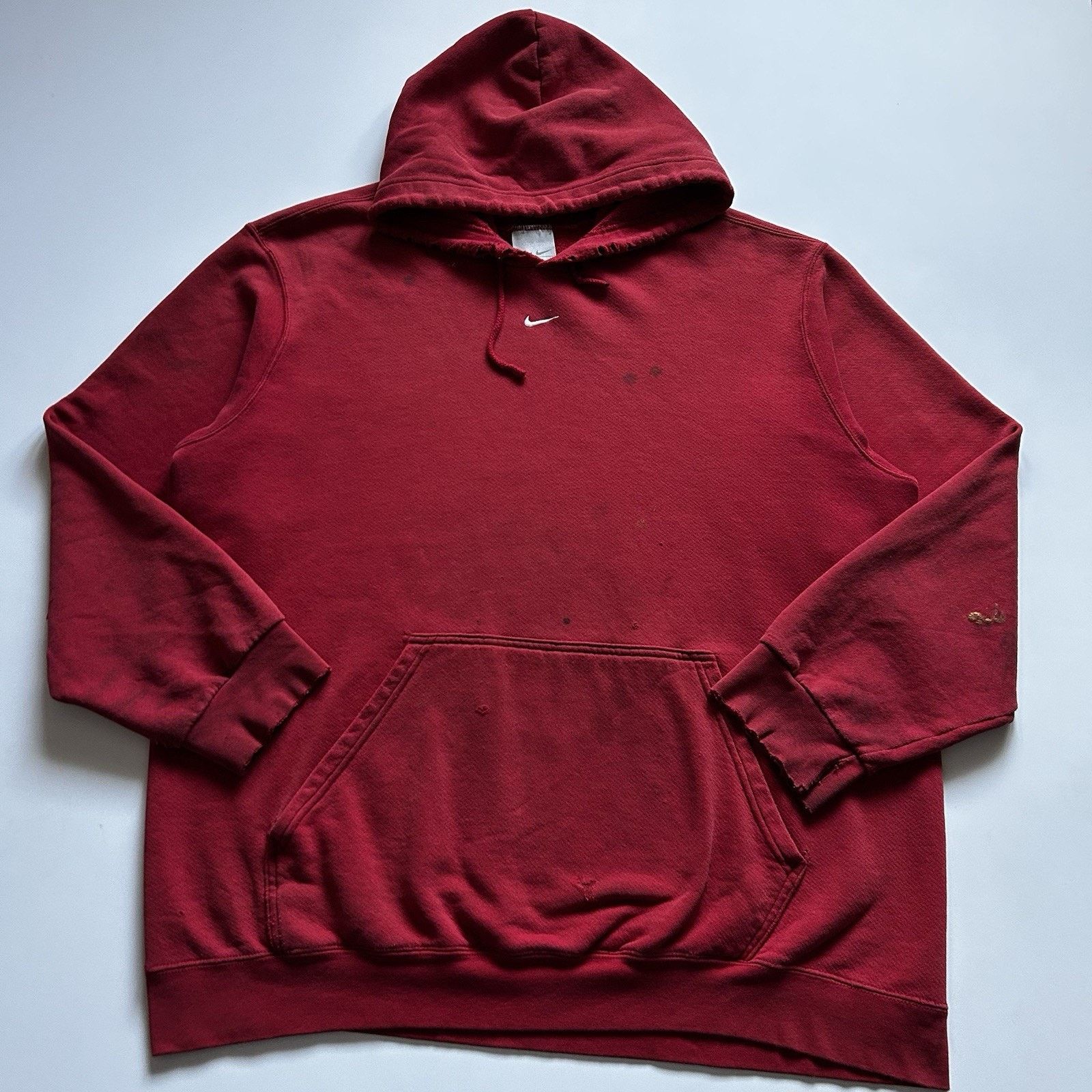 Vintage Y2K Nike Center Swoosh Hoodie XL Red Distressed Rare