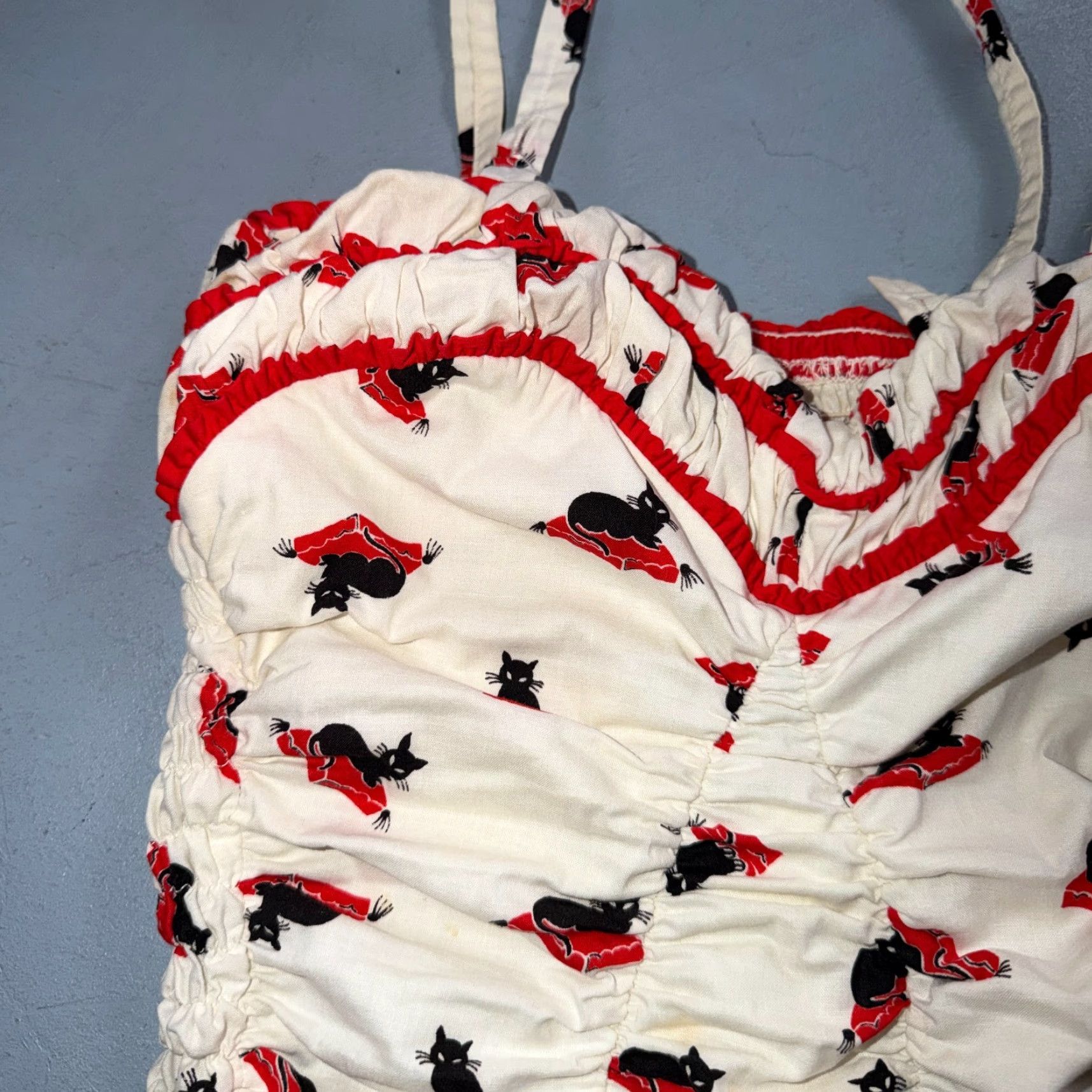Catalina VTG Catalina Swimsuit S White 1950s Hollywood Swim Wear Black Cats Rockabilly Size S / US 4 / IT 40 - 2 Thumbnail