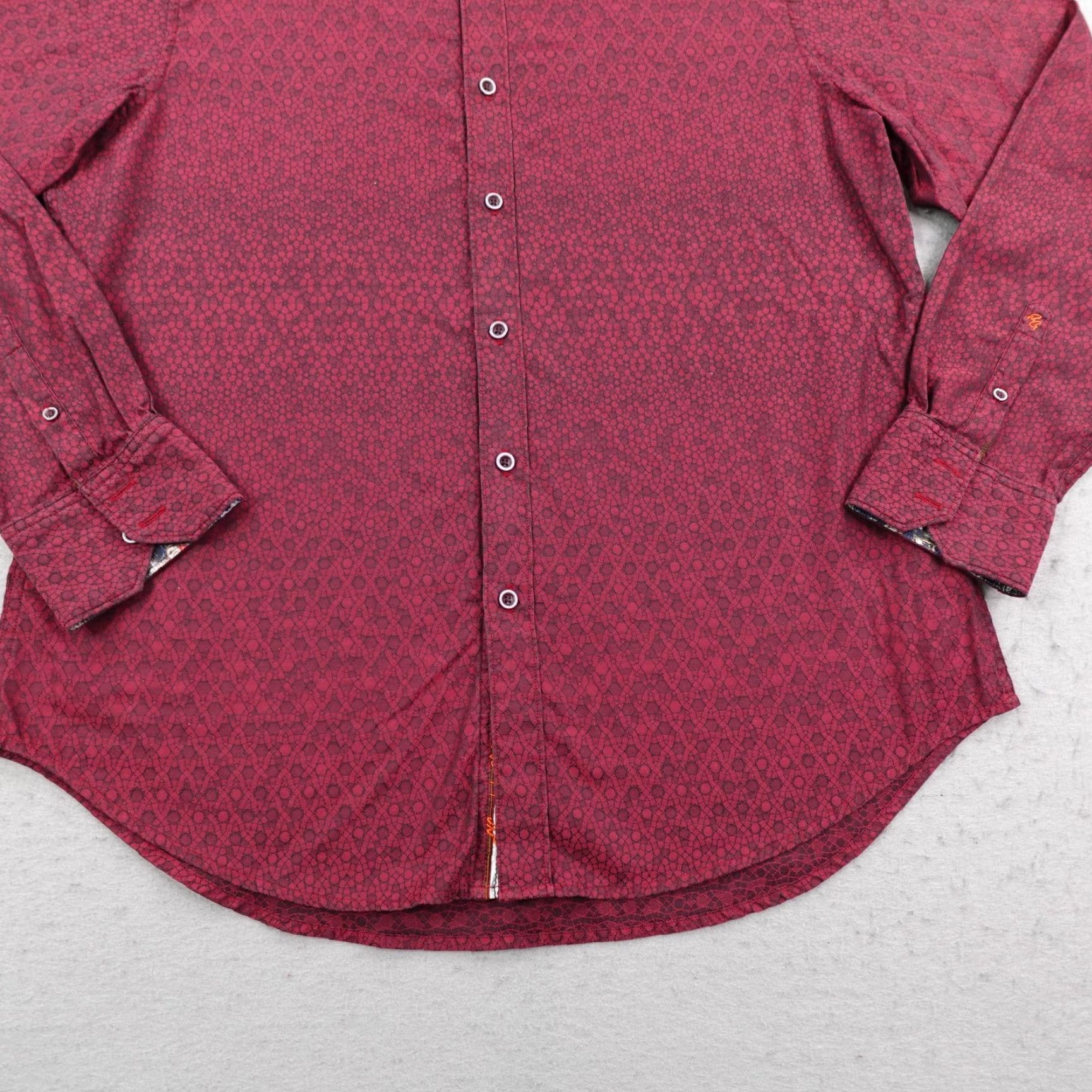Robert Graham Robert Graham Shirt Mens Large Burgundy Red Geometric Print Long Sleeve Button-Up Flip Cuffs, Classic Fit Size US L / EU 52-54 / 3 - 3 Thumbnail
