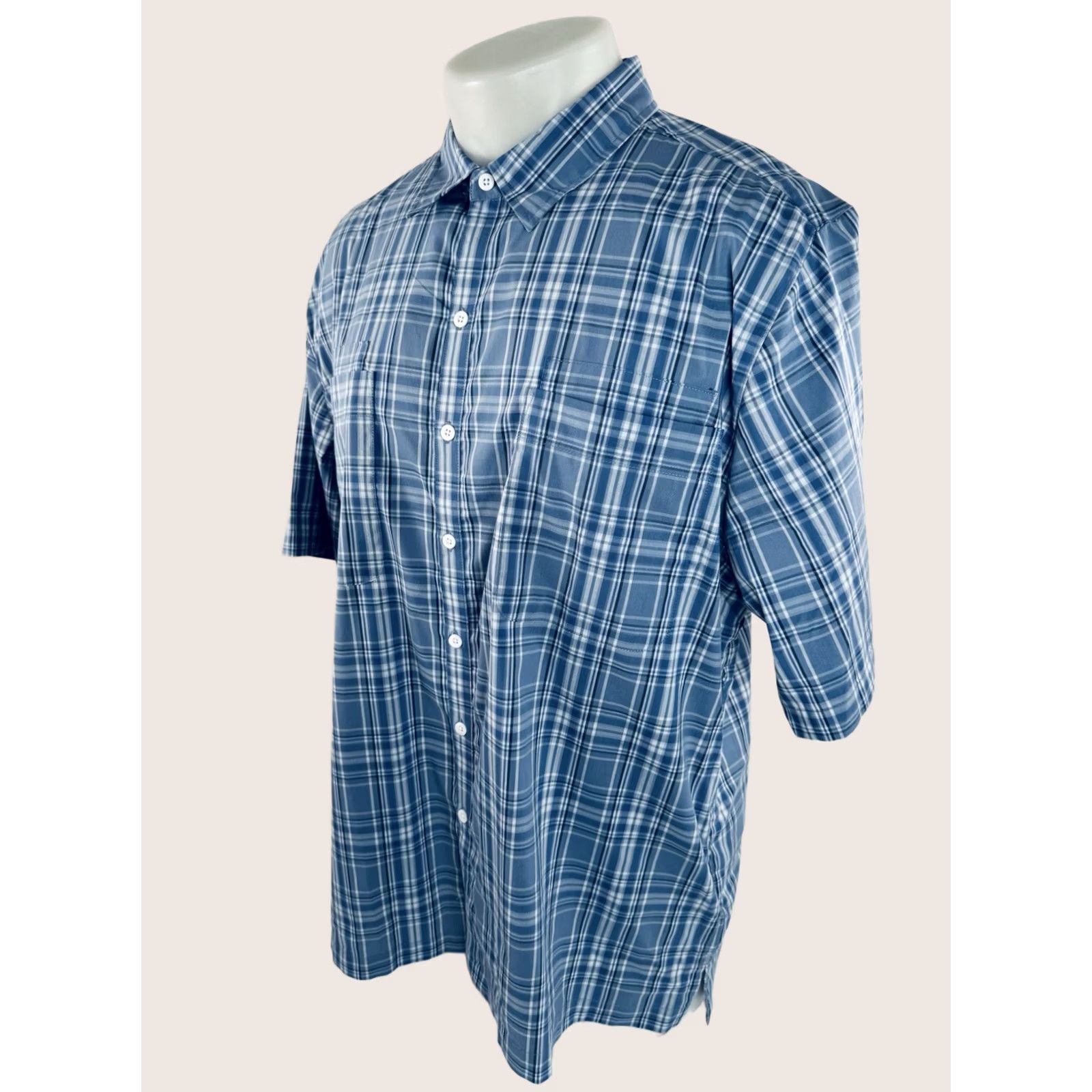 Vintage SCOTTeVEST - Dockside Plaid L Shirt - Grayish Blue / White - Men - Short Sleeve Button-Up - Regular Size L Size US L / EU 52-54 / 3 - 1 Thumbnail
