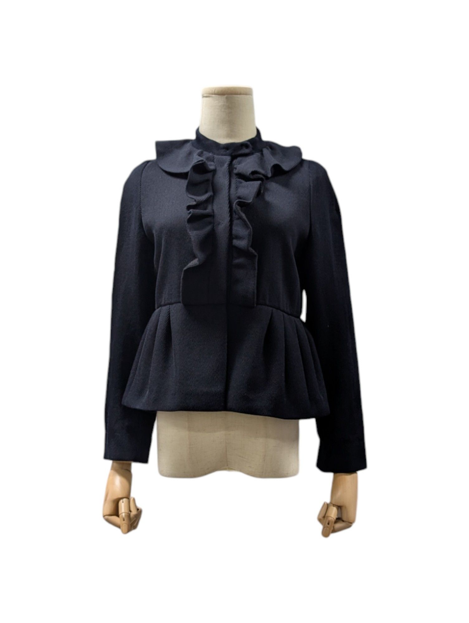 Miu Miu Navy Blue Wool Jacket With Ruffles Size S / US 4 / IT 40 - 1 Thumbnail