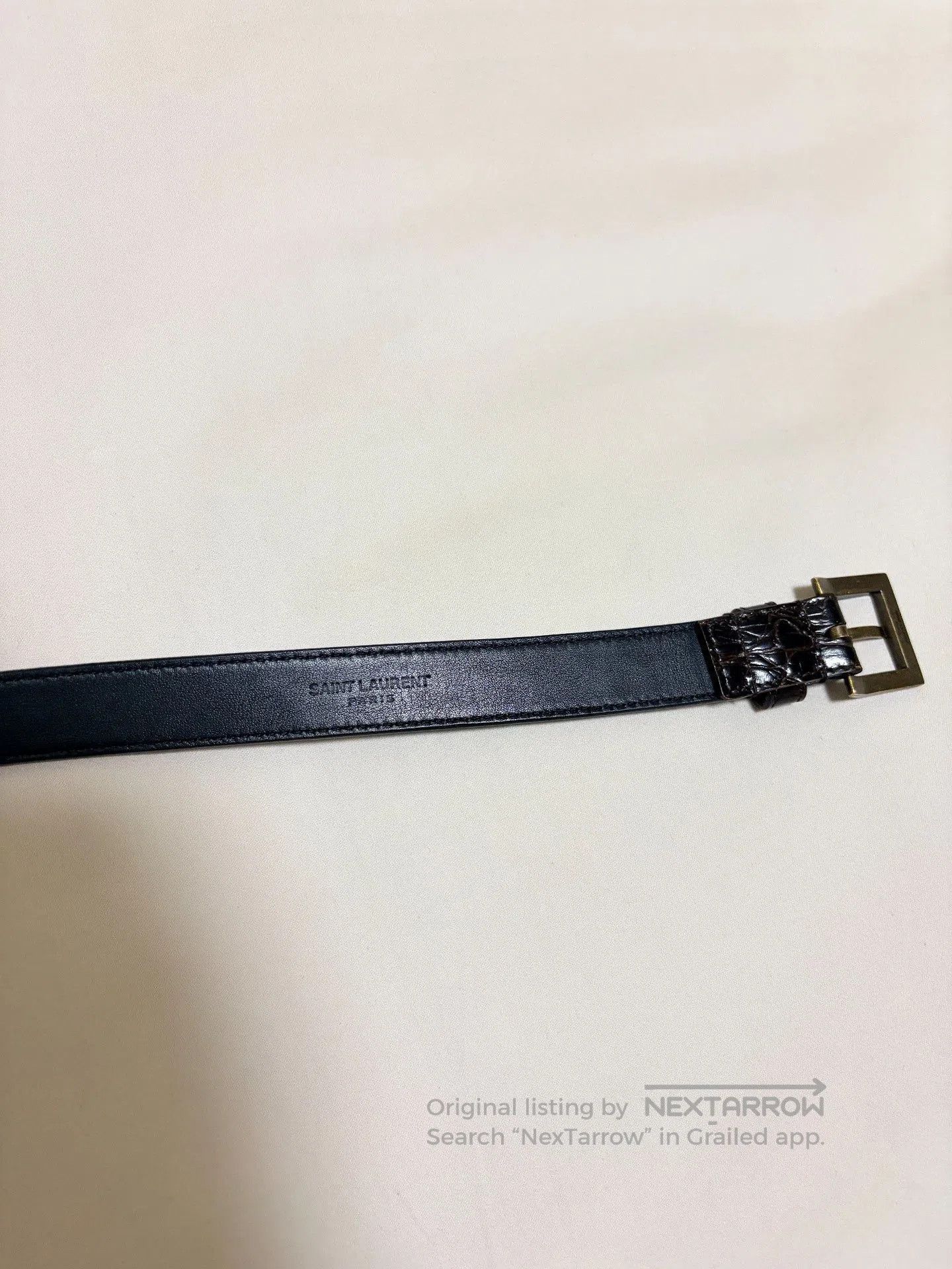 Saint Laurent Paris Saint Laurent SLP Croc Embossed Gold Buckle Belt. Size ONE SIZE - 3 Thumbnail