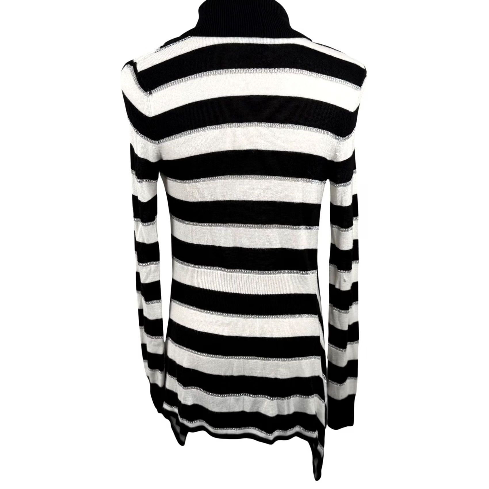White House Black Market White House Black Market Cardigan XS Striped Knit Open Front Multicolor Black White Silver Metals Size XS / US 0-2 / IT 36-38 - 3 Thumbnail
