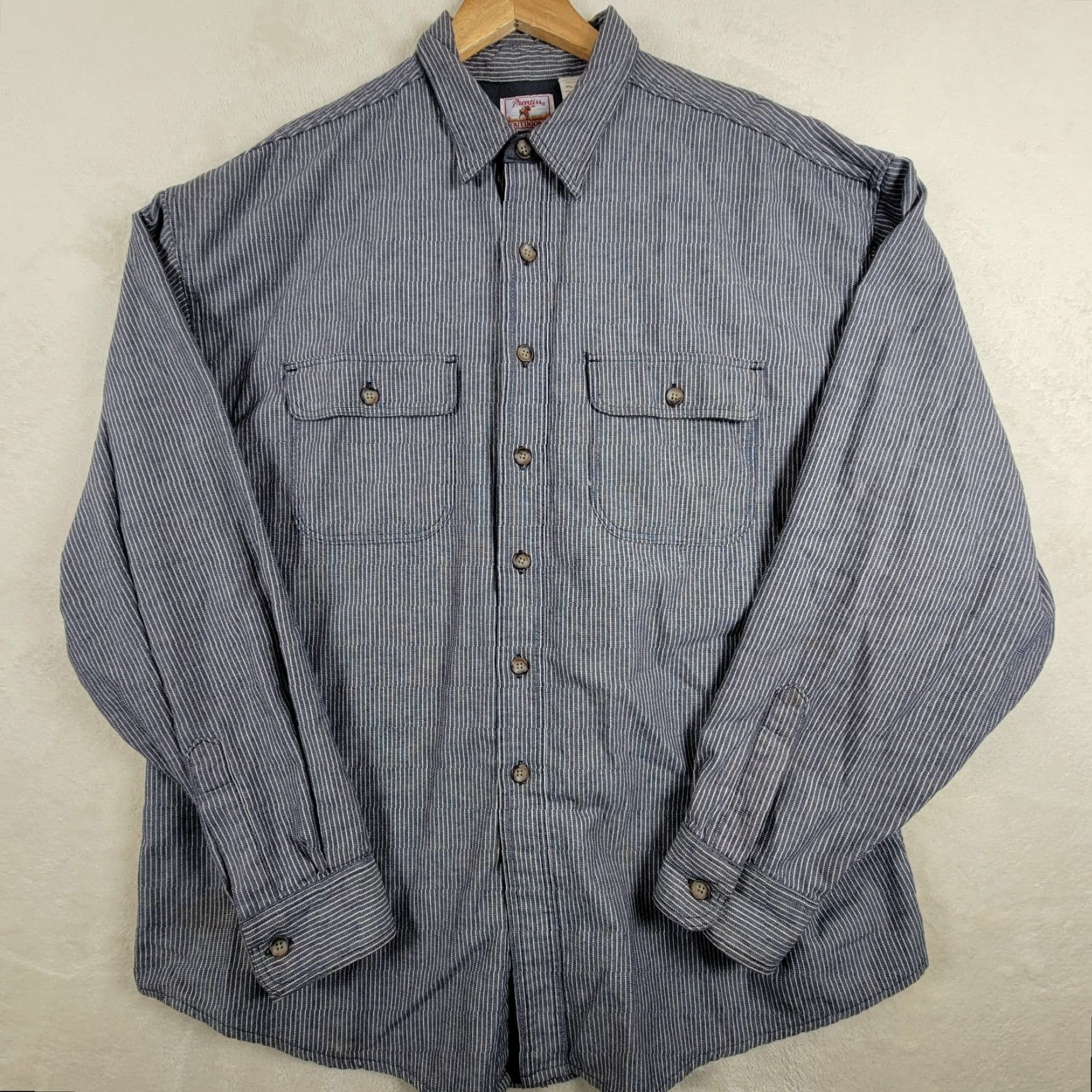 Vintage Prentiss Mens Button-Up Shirt Chest Pockets Blue Long Sleeve XXL Size Regular Fit Casual Vintage: No Size US XXL / EU 58 / 5 - 2 Thumbnail