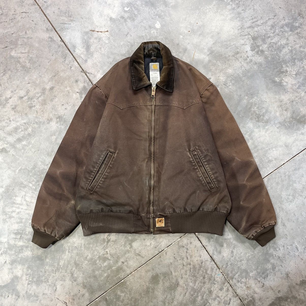 image of Carhartt Santa Fe Jacket Perfect Fade Distressed in Brown, Men's (Size Large)