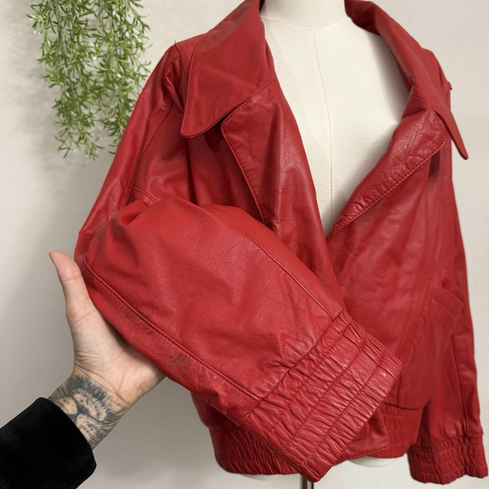 Designer G3 Red Leather Korean Jacket Medium Size M / US 6-8 / IT 42-44 - 3 Thumbnail