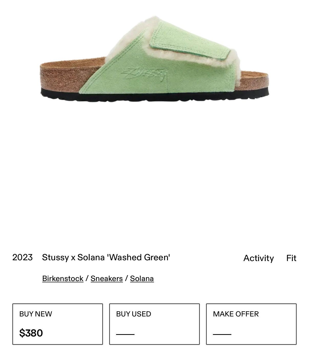 Birkenstock × Stussy Stussy x Birkenstock Solana Shearling Slide Washed Green Size US 6.5 / IT 36.5 - 9 Thumbnail