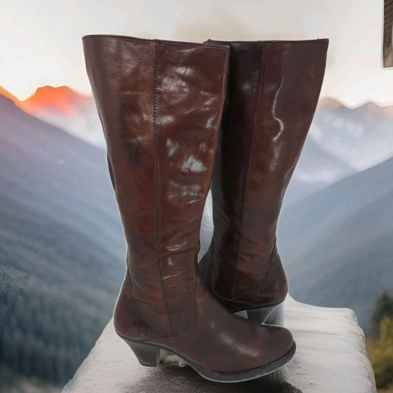 Born Børn Women 7.5 Brown Leather Knee High Riding Boots Side Zip Size US 8 / IT 38 - 3 Thumbnail
