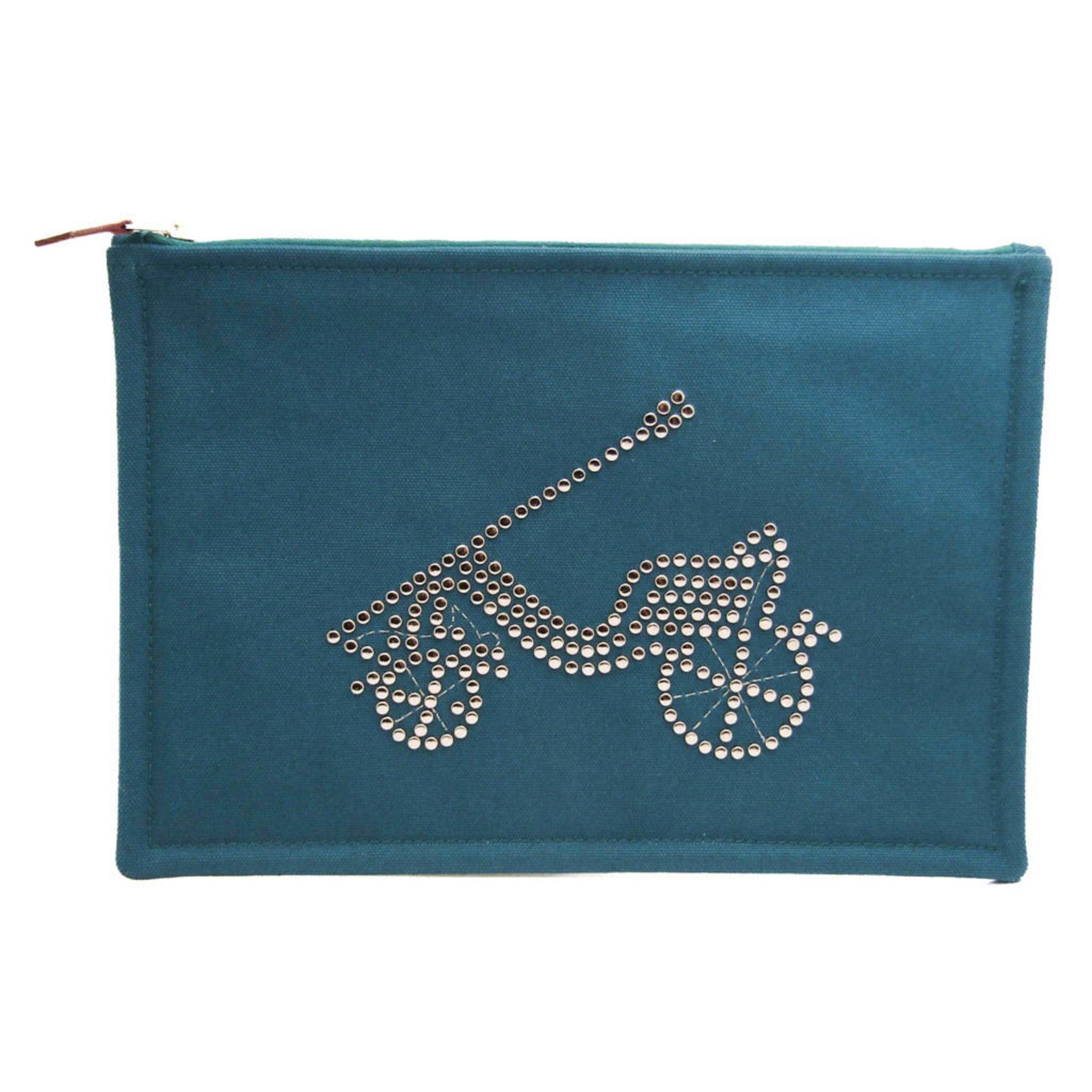 image of Hermes H102847M Women,men Cotton Pouch Blue in Black, Women's