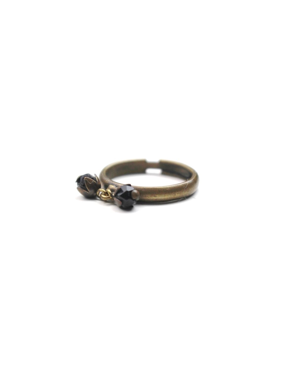 2000S JAPANESE MADE ROSEBUD DROP CHARM OPEN BAND RING