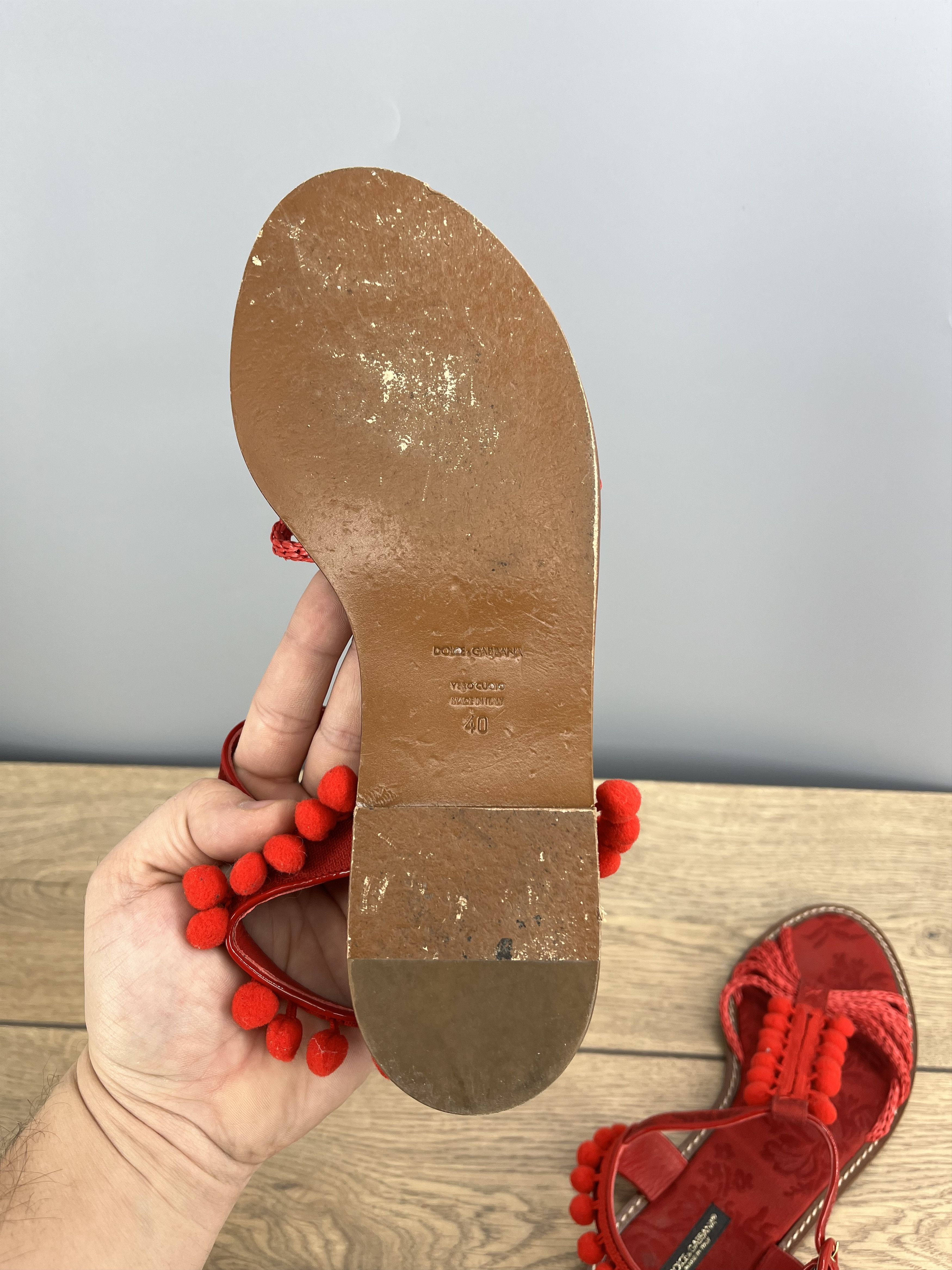 Dolce & Gabbana Vintage Dolce & Gabbana Red Leather Sandals Pom Pom Size US 9 / IT 39 - 12 Thumbnail