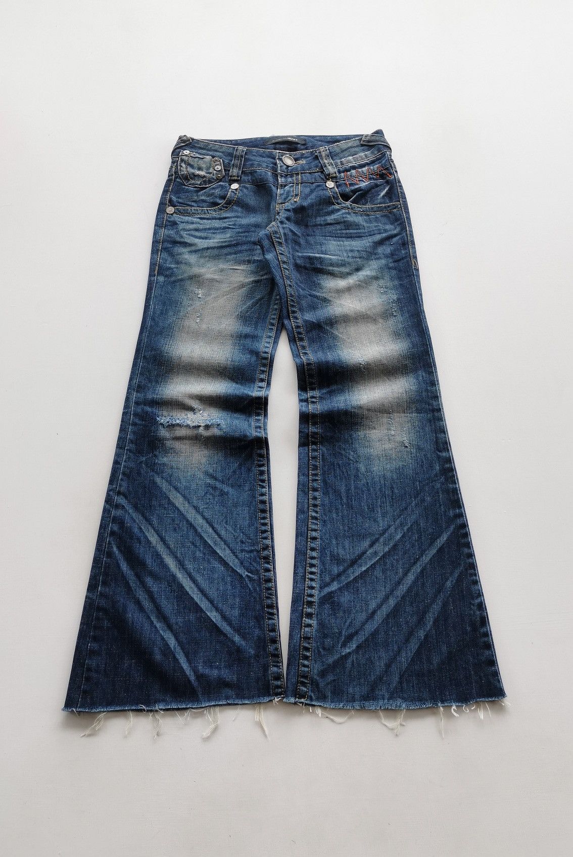 Kapital Wide Flare Lolita Distressed Denim Jeans Size 29" - 1 Thumbnail