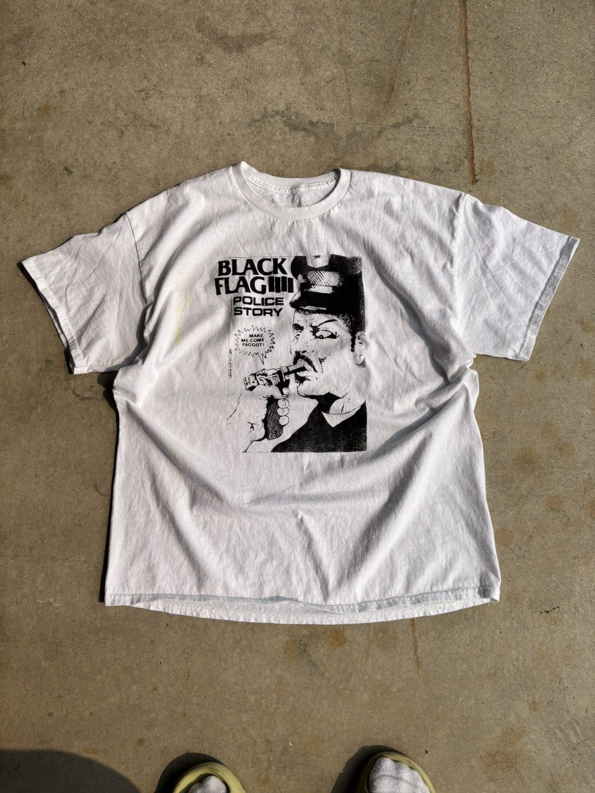 Band Tees Vintage Early 2000s Black Flag Police Story Faded White Tee Size US XL / EU 56 / 4 - 1 Thumbnail