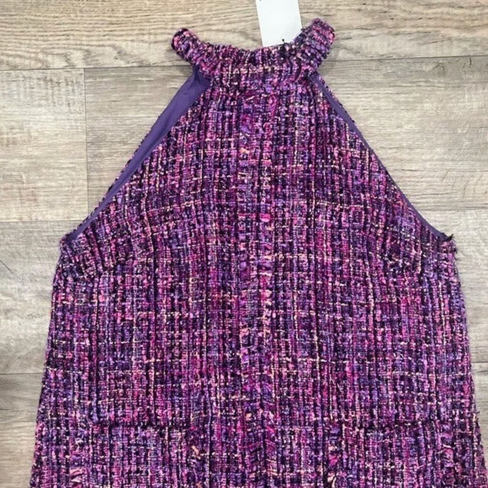 ZARA Mini Dress with Frayed Trims NWT Purple Tweed Size M, L