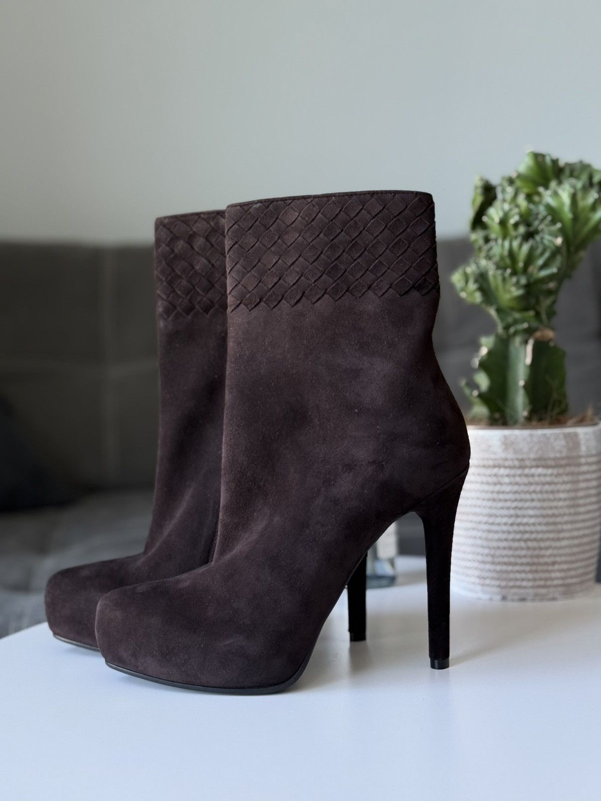Bottega Veneta RRP $2700 Bottega Veneta Suede Intrecciato High Heel Boots Size US 8 / IT 38 - 2 Thumbnail