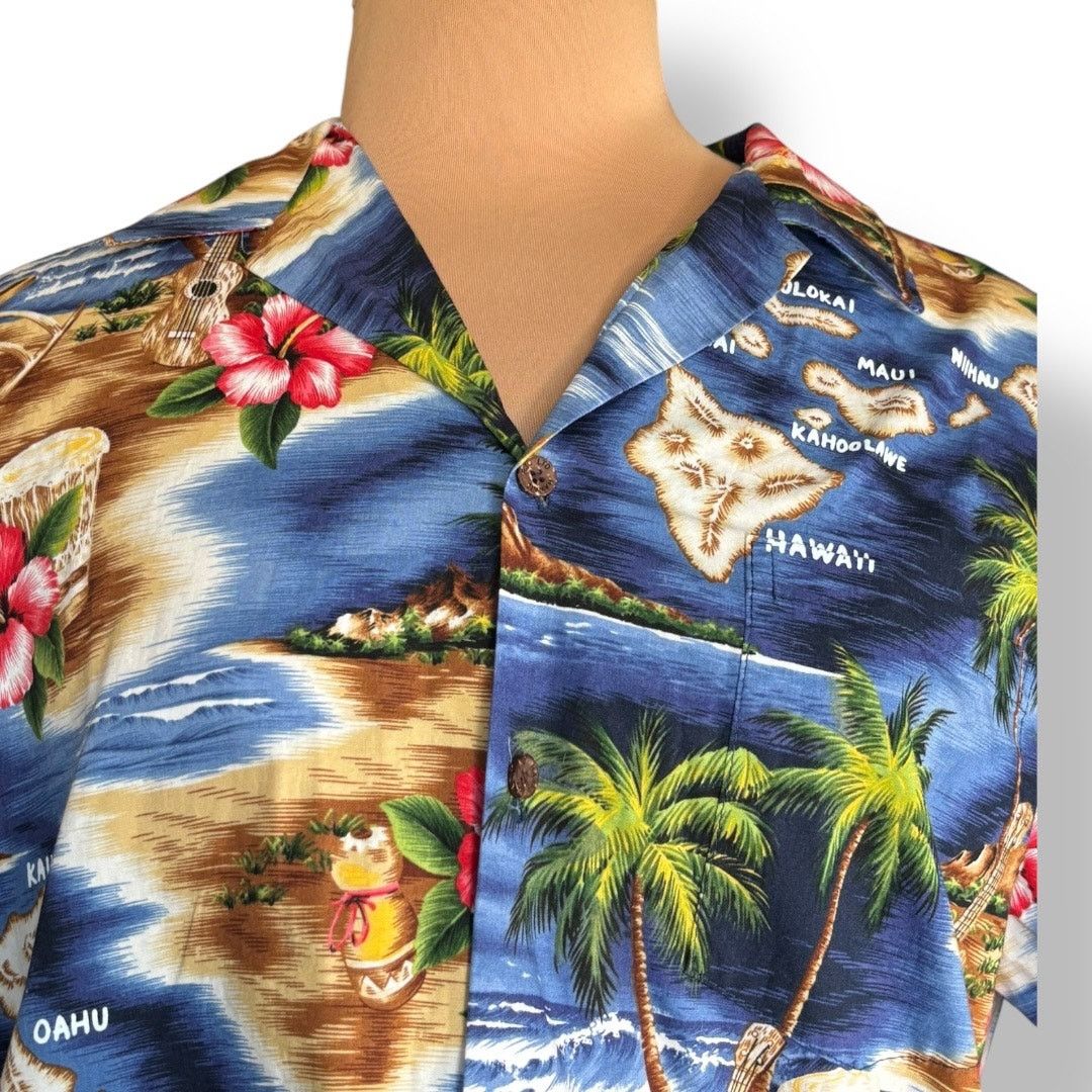 Vintage Vintage 90s RJC Hawaiian Shirt Island Map Print Blue Palm Size US L / EU 52-54 / 3 - 3 Thumbnail