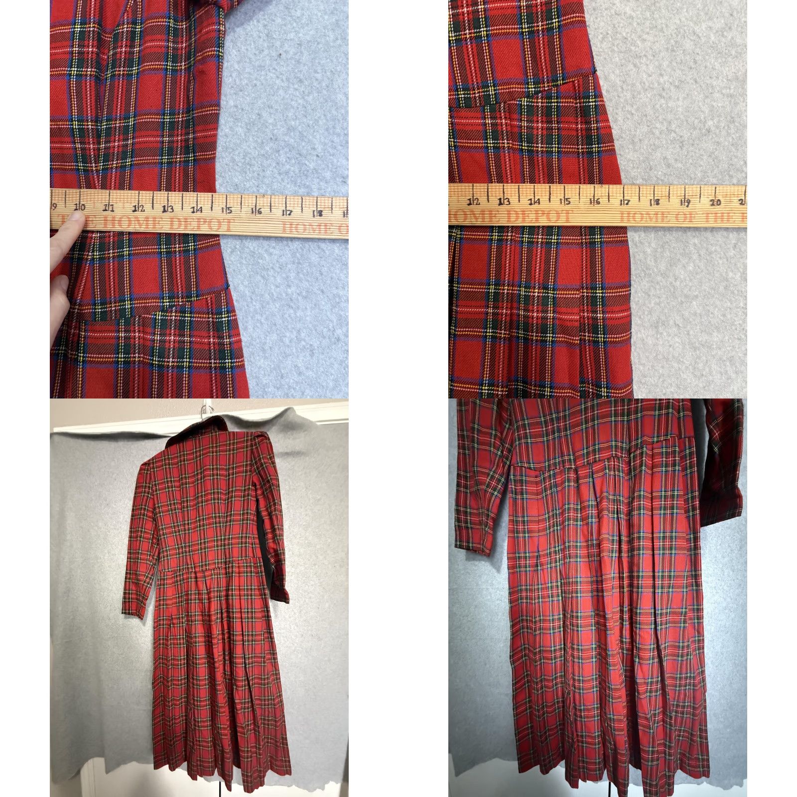 MAGGY LONDON VINTAGE Maggy London Shirt Dress Womens 4 Red Plaid Collared Fit Flare Maxi Cottage Christmas Holiday Plaid Womens Dress Size S / US 4 / IT 40 - 8 Thumbnail