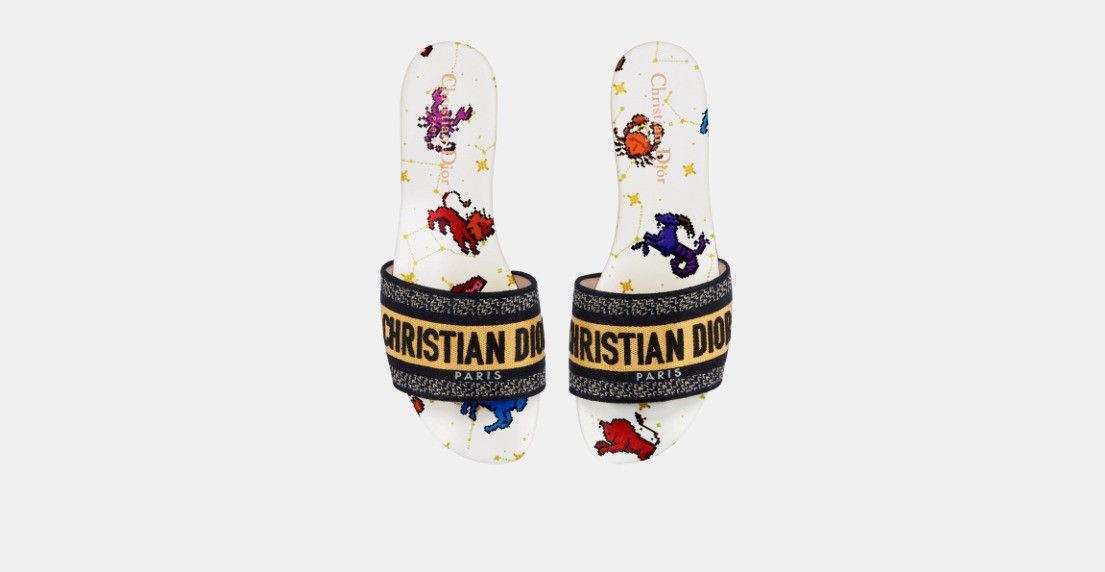 Dior o1w1db10924 Embroidered Cotton Slides in White Multi Size US 10 / IT 40 - 4 Thumbnail