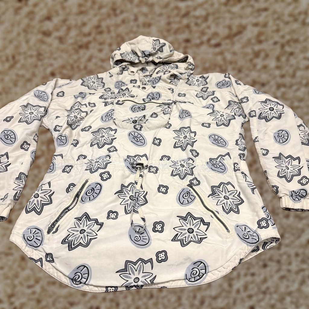 Vintage LL Bean Jacket Womens Small White Floral Print Hooded Anorak Insulated Nylon Size S / US 4 / IT 40 - 1 Thumbnail