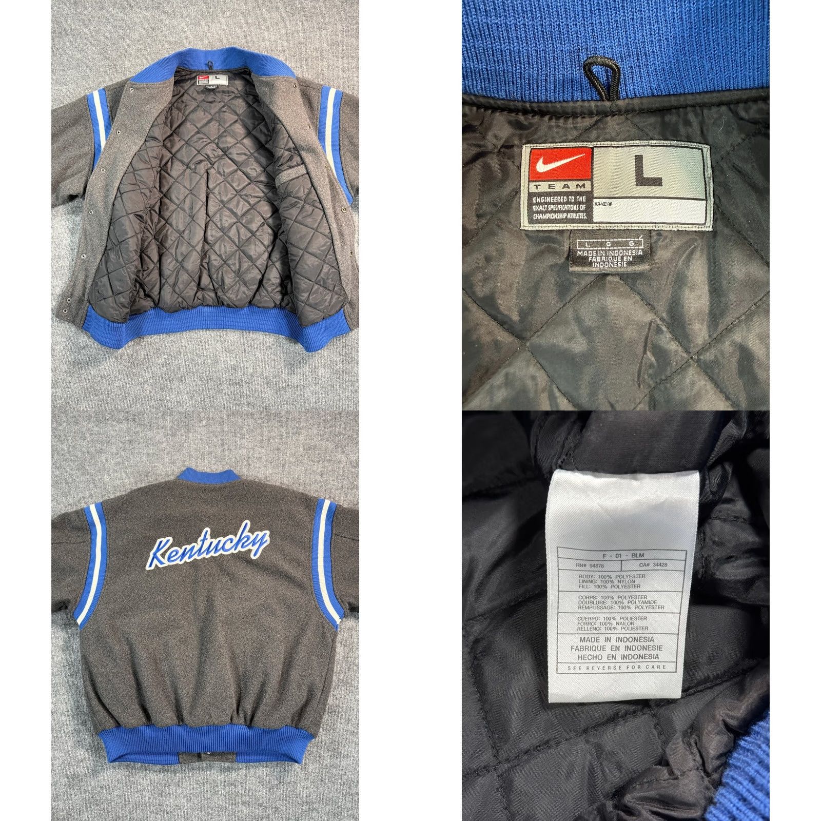 Nike VINTAGE Nike Kentucky Wildcats Varsity Jacket Mens Large Gray Logo Embroidered Size US L / EU 52-54 / 3 - 8 Thumbnail