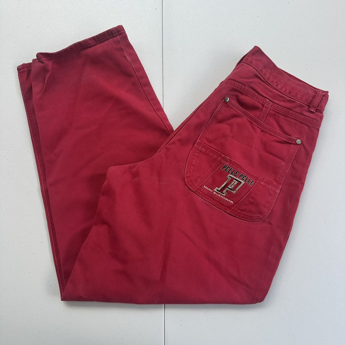 Pelle Pelle Red Vintage Baggy Pelle Pelle Embroidered Jeans Size US 34 / EU 50 - 1 Thumbnail