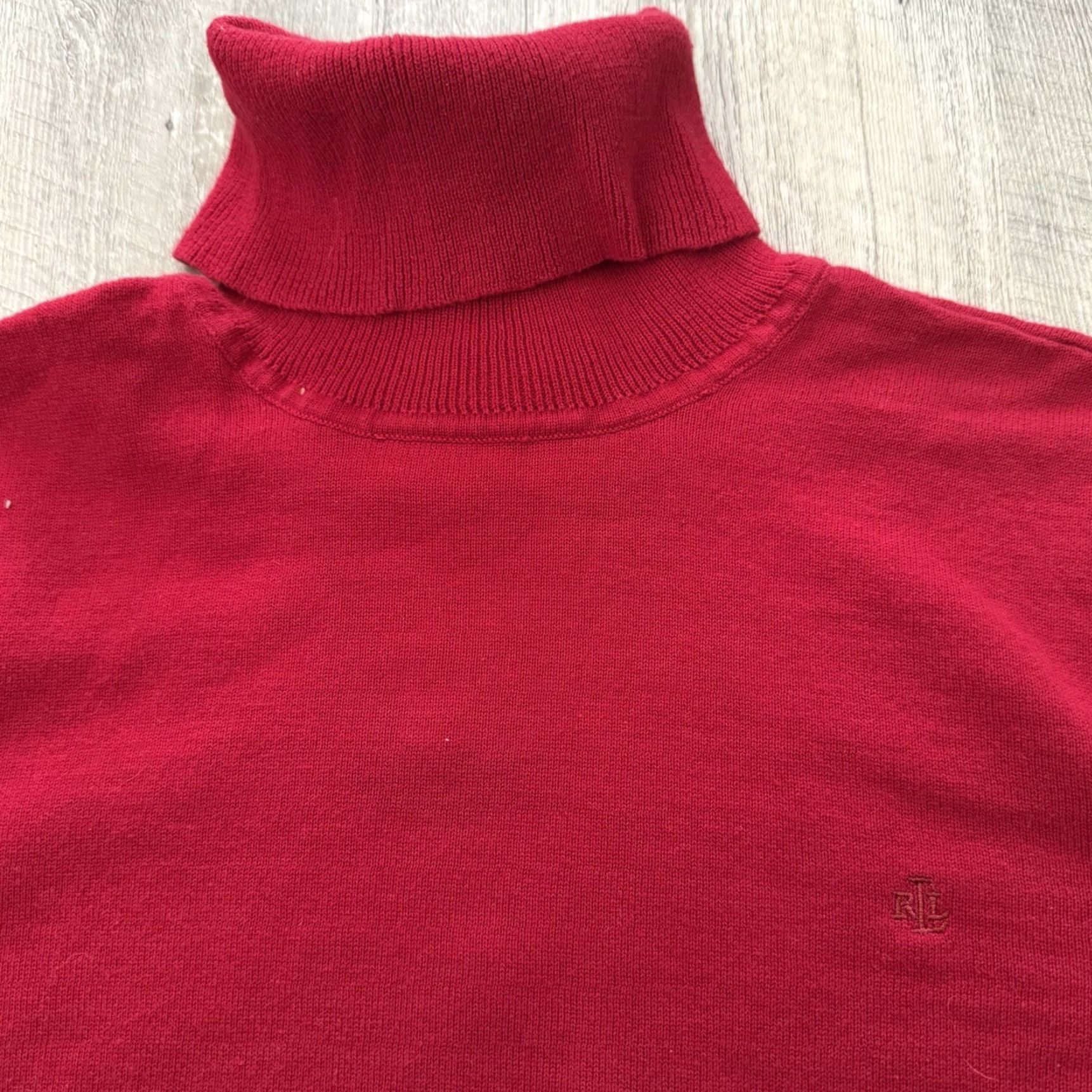 Ralph Lauren Lauren Ralph Lauren Turtleneck Sweater Womens XL Red 100% Cotton Lightweight Pullover Logo Classic Knit" Size XL / US 12-14 / IT 48-50 - 7 Thumbnail